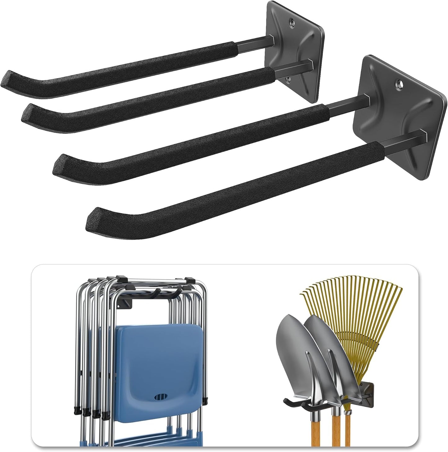 WALMANN Garage Hooks, Heavy Duty 12-inch Wall Hooks for Hanging, Tool Hangers for Car Tires, Ladders, Folding Chairs, Strollers, Garden Tools (Pack of 2)