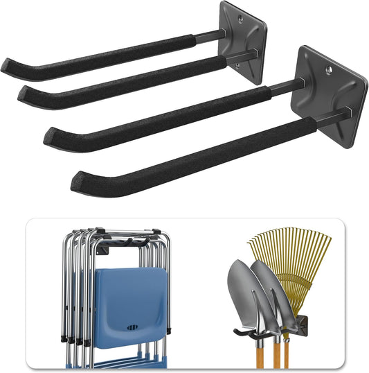 WALMANN Garage Hooks, Heavy Duty 12-inch Wall Hooks for Hanging, Tool Hangers for Car Tires, Ladders, Folding Chairs, Strollers, Garden Tools (Pack of 2)