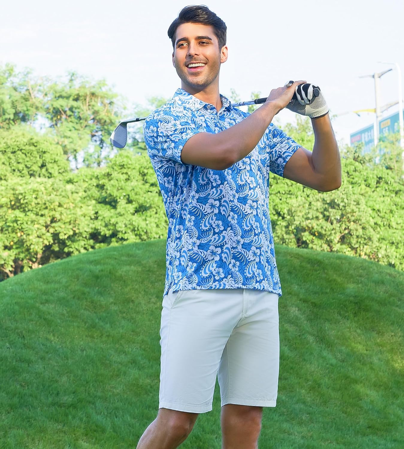 Alex Vando Mens Hawaiian Golf Shirt Moisture Wicking Digital Print Golf Shirts for Men