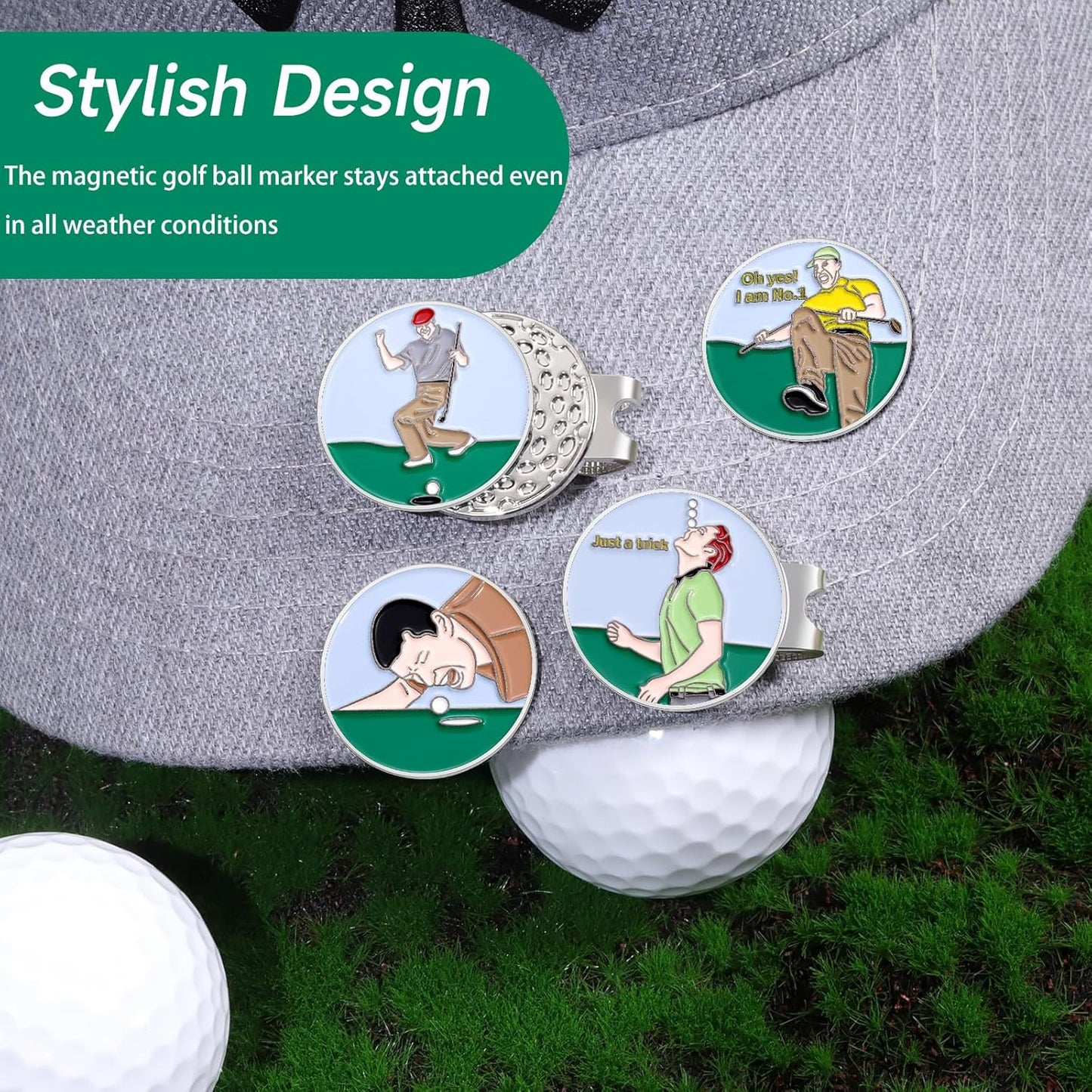 Funny Ball Marker Hat Clip, Magnetic Enamel Golf Ball Markers for Putting Green, Golf Ball Marker with Magnetic Hat Clip, Unique Gift for Golf Lovers