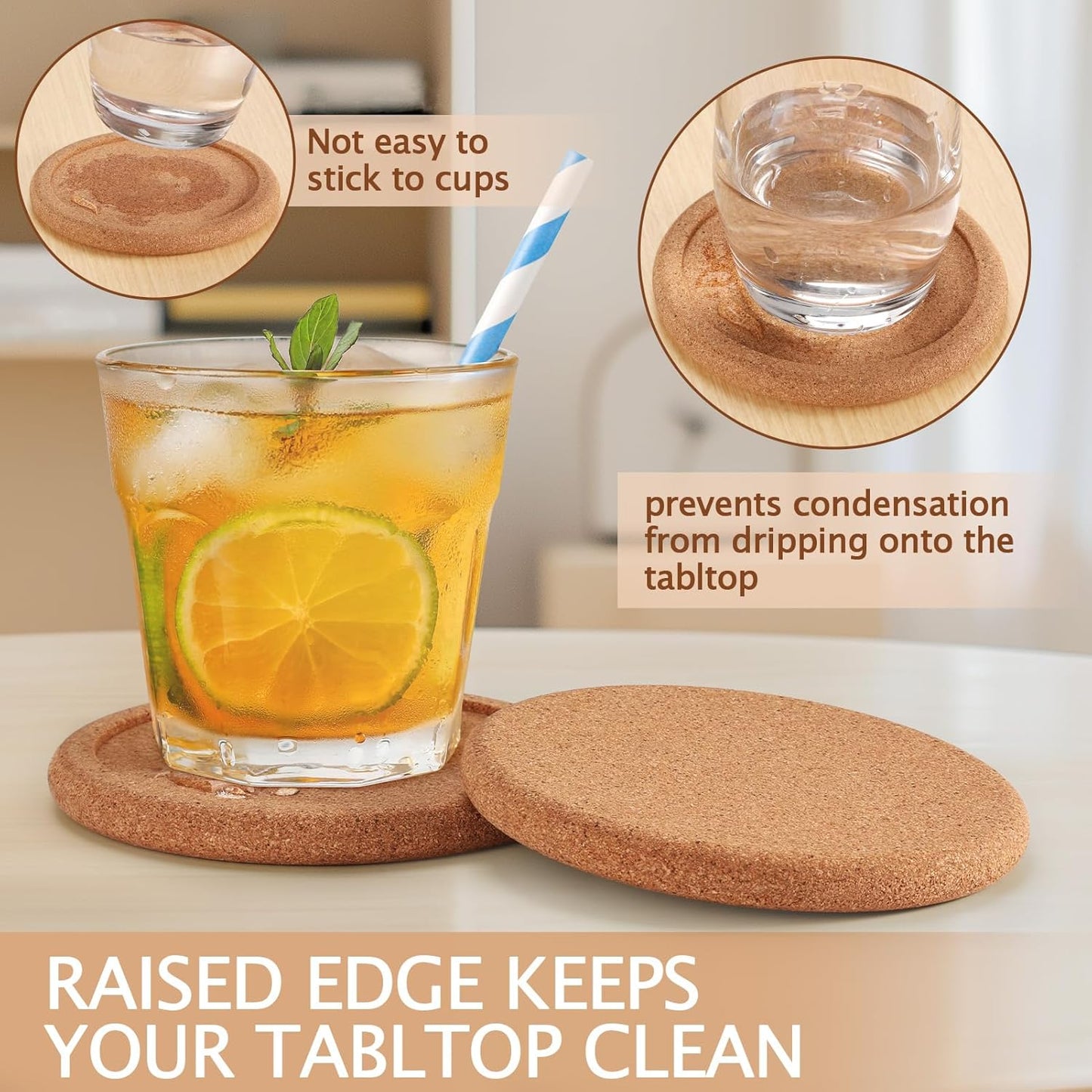 Cork Coasters for Drinks with Metal Holder, GOH DODD Absorbent Blank Coasters Tabletop Protection Home Decor for Housewarming Gifts Wedding Laser Engraving Wood Burning, Set of 6, Round, 4 Inch