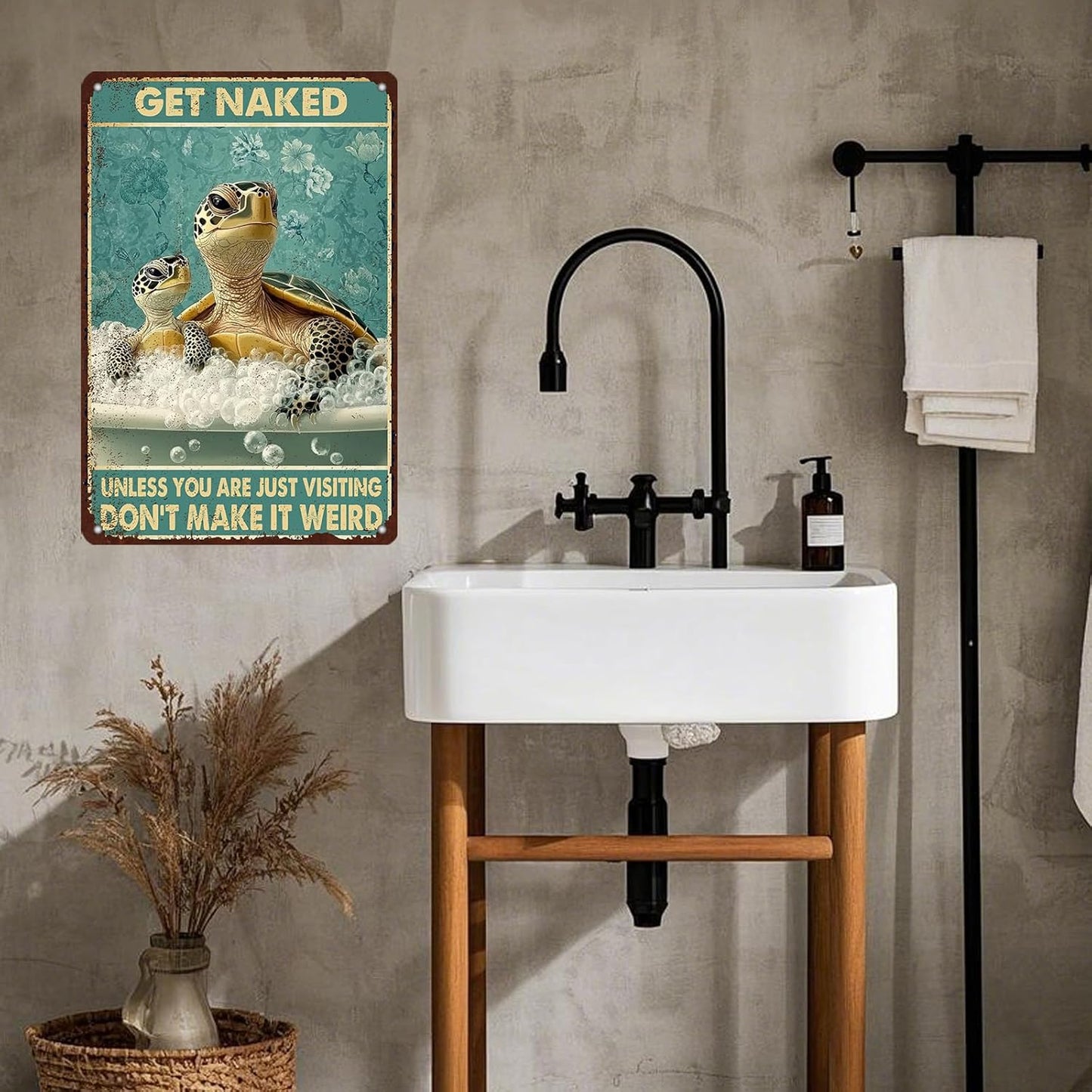 Sea Turtle Funny Bathroom Quote Metal Tin Sign Wall Decor Vintage Get Naked For Home Hotel Bathroom Sign 12x8 Inch