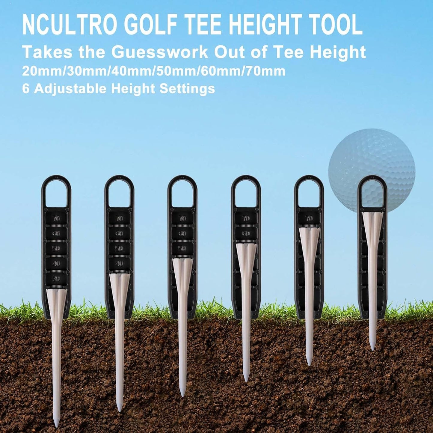 Golf Tee Height Setter Tool with 6 Adjustable Settings, for Consistent Swings and Accuracy, Fits Most Standard Tees, Portable On-Course Golf Swing Aid