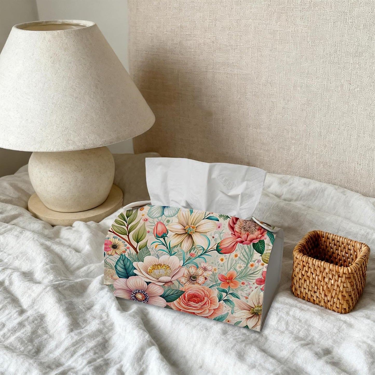 Colorful Floral Tissue Box Cover Holder – Rectangular Tissue Organizer, Decorative Napkin Box Case for Home, Office & Car