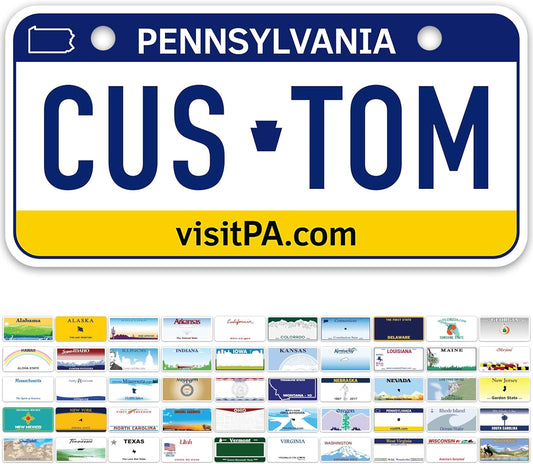 Mini License Plates, Personalized License Plates, Custom for Car, Bikes, ATV, Kids Car, Golf Cart, Jeep, 2x4 Inch, Rust-Free Fade Resistant Aluminum, USA Made by My Sign Center (Pennsylvania)