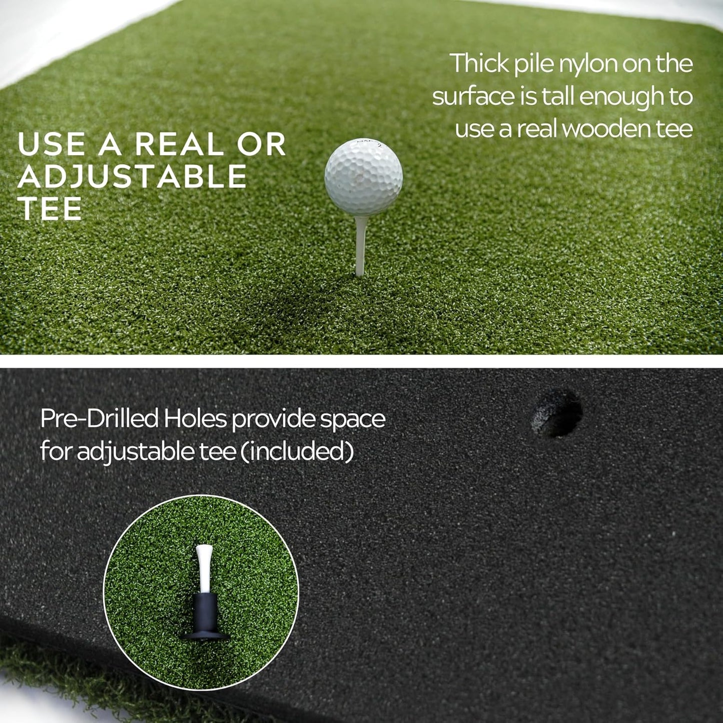 Original Country Club Elite by Real Feel Golf Mat 5x5 ft, Thick Outdoor & Indoor Turf Practice Mat with Real & Rubber Tee Compatibility | Heavy Duty Advanced Rubber Backing Training Mat | Zero Bounce