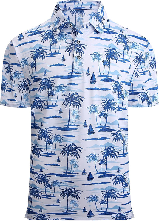 Alex Vando Mens Hawaiian Golf Shirt Moisture Wicking Digital Print Golf Shirts for Men