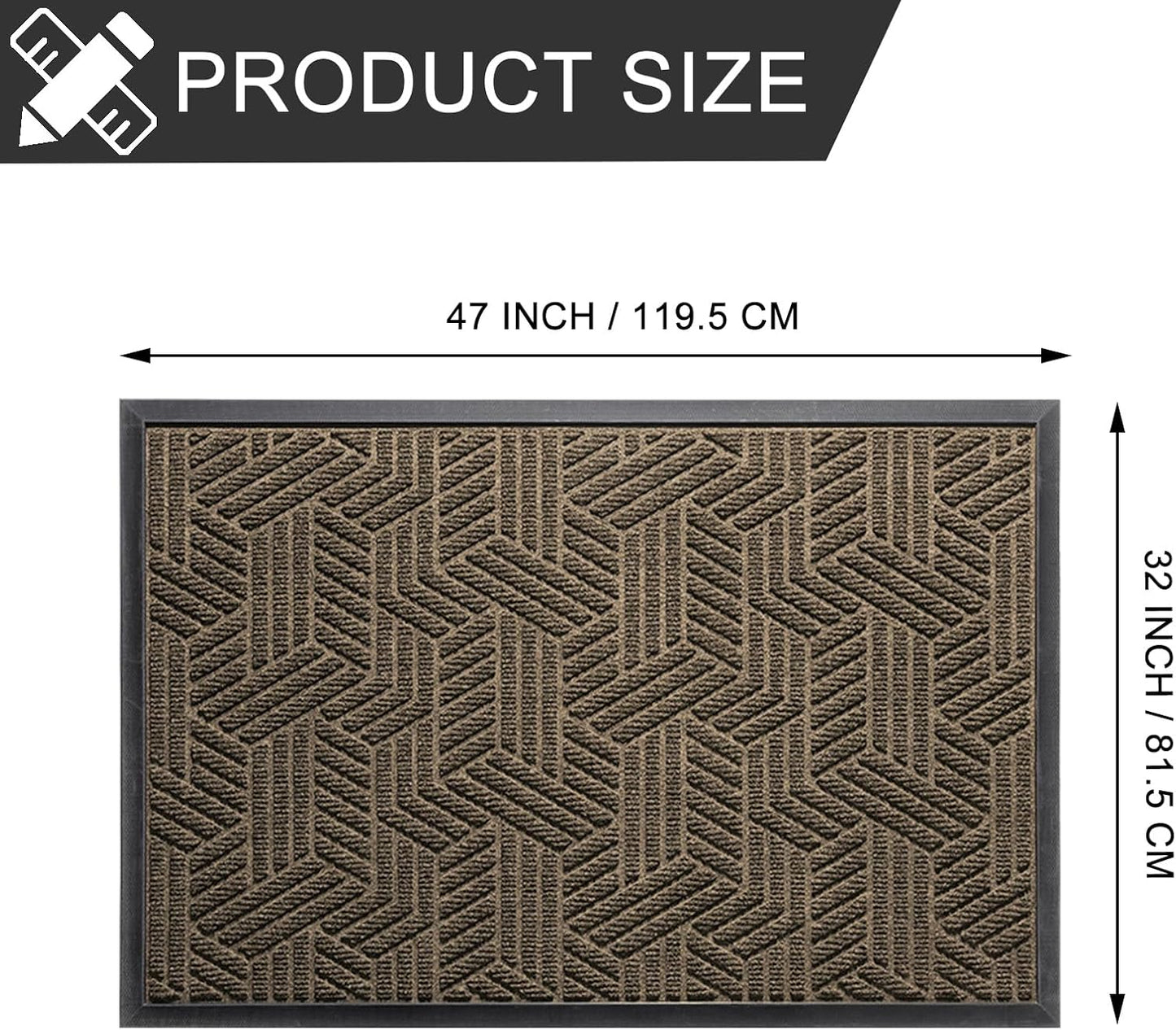 Front Door Mat 47"x32" Indoors Outdoors Welcome Mats, Waterproof Non-Slip Rubber Backing Heavy Duty Doormat Outside Entrance, Low Profile Entryway Rugs Floor Mat for Patio, Pattern B Brown