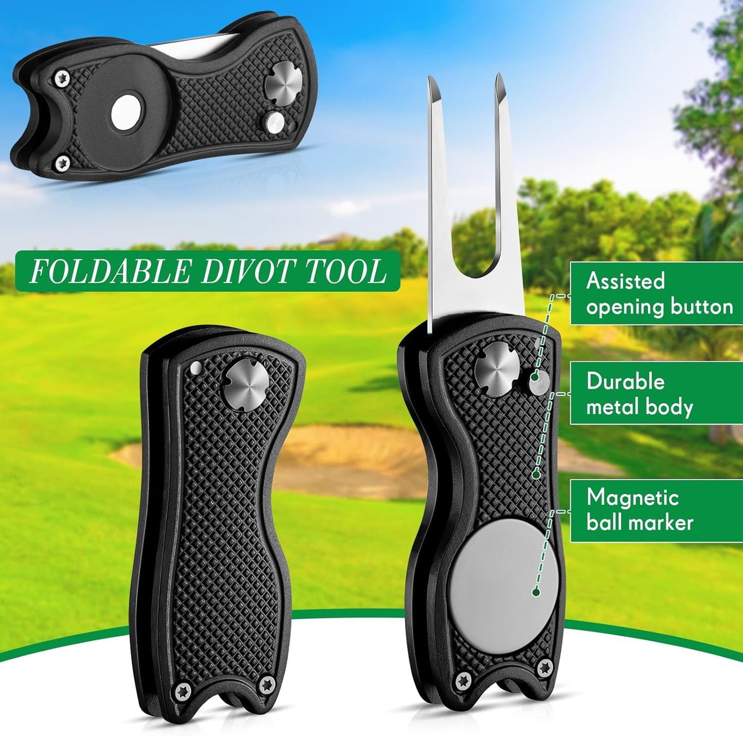 14 Pcs Golf Accessories Kit Gifts, Include Brown Scorecard Book, Golf Ball Bag with Hook Towel Tees Magnetic Ball Marker Divot Tool Cleaner Brush for Women or Men Gifts Set