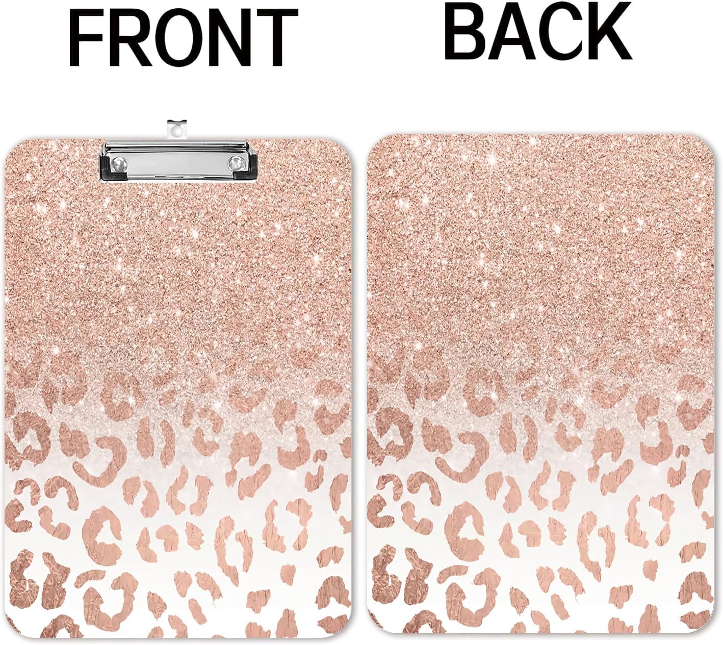 Fashion A4 Clipboard, Standard Letter Size 9" x 12.5", Decorative Wooden Clipboard with Low Profile Metal Clip for Office, School, Teachers, and Students, Rose Gold Leopard
