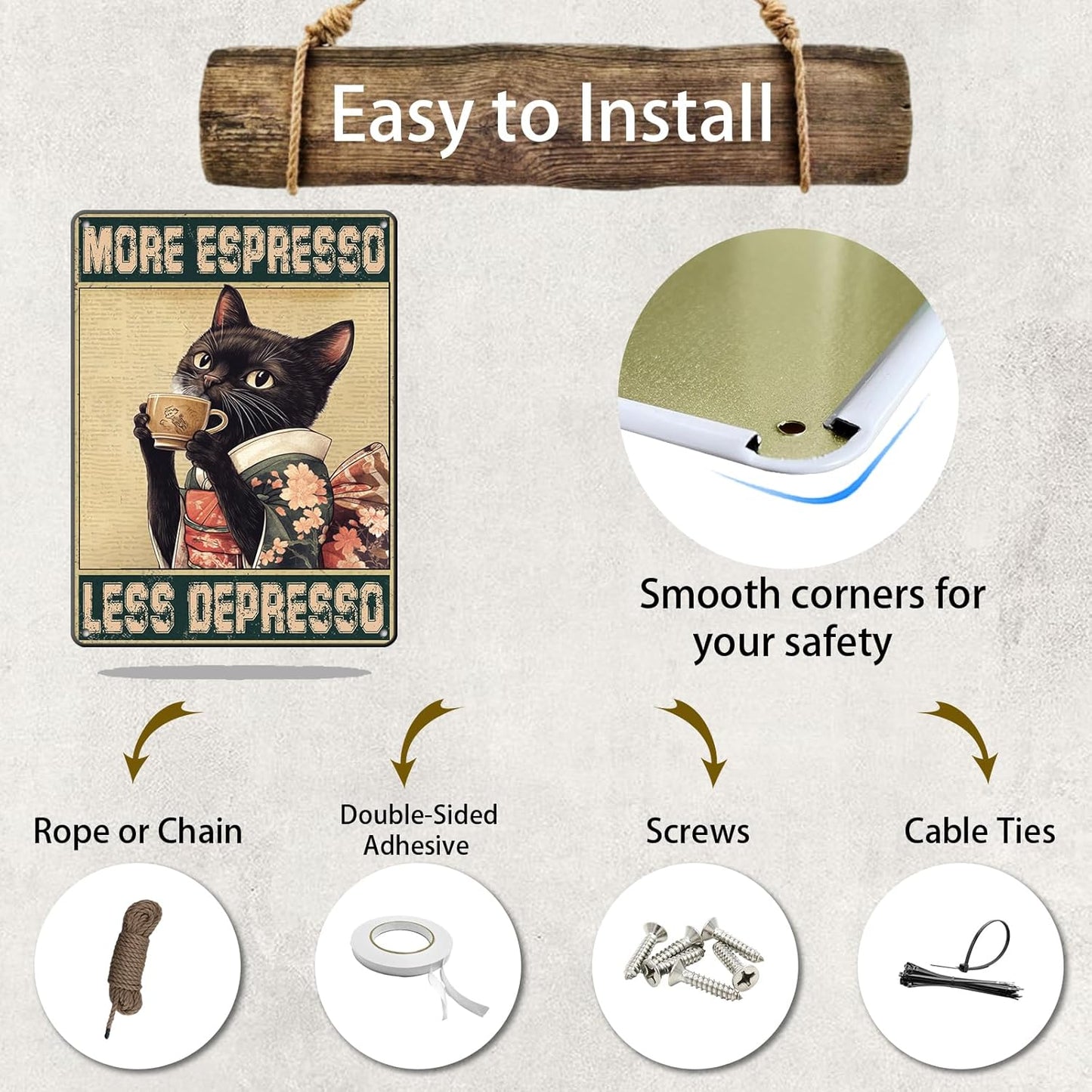 Coffee Cat Metal Posters More Espresso Less Depresso Metal Tin Sign Kimono Cat Bar Pub Sign Poster Home Decor Garage Bar Restaurant Kitchen Cafe Poster 12x16 Inch