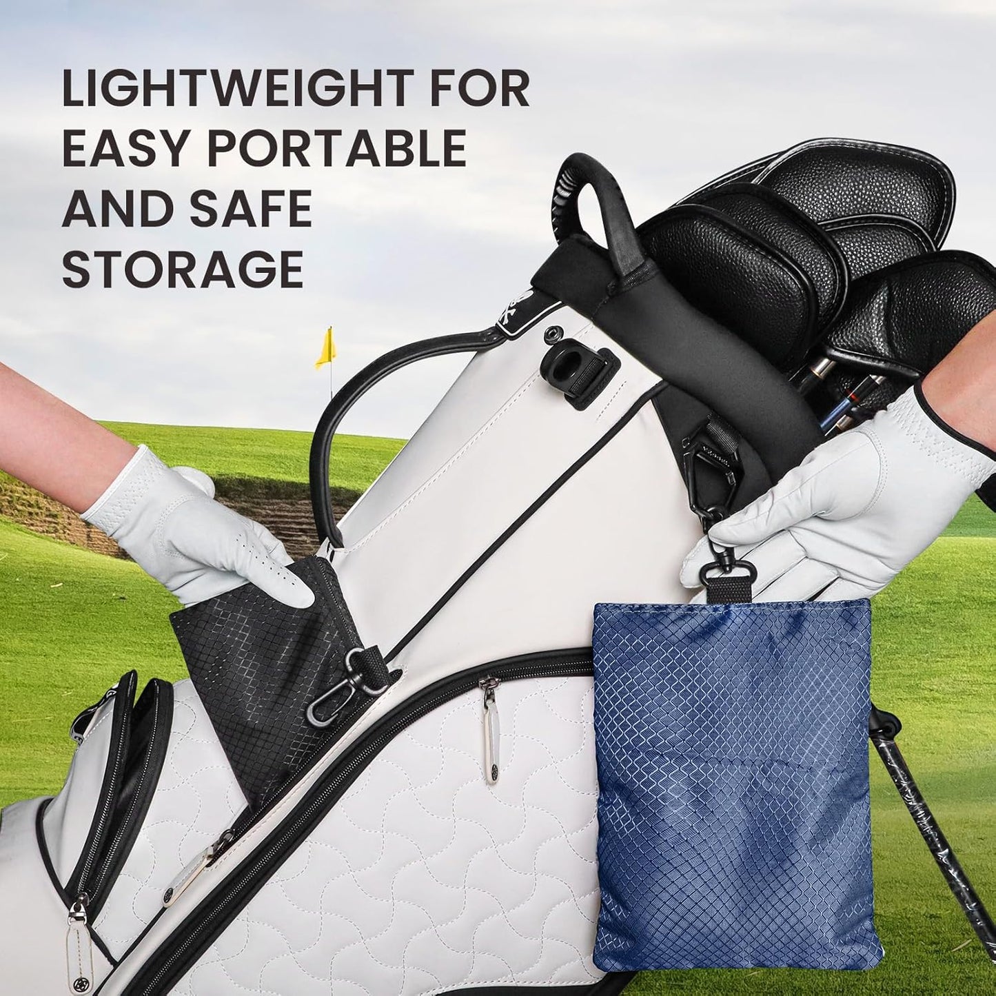 Golf Bag Accessories Valuables Pouch Bags Multi Pocket Zipper Hook with 10 Pcs Wood Golf Tees for Men Women