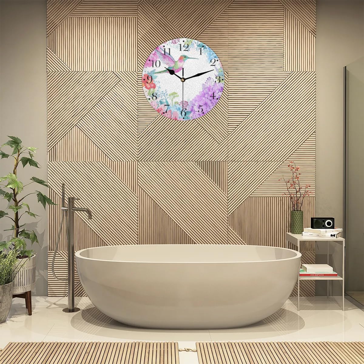 Birds and Flowers Wall Clock - Birds Silent Non Ticking Battery Operated, Modern Decorative Style Clock Easy to Read for Living Room Kitchen Bedrooms Office Home Decor Hallway