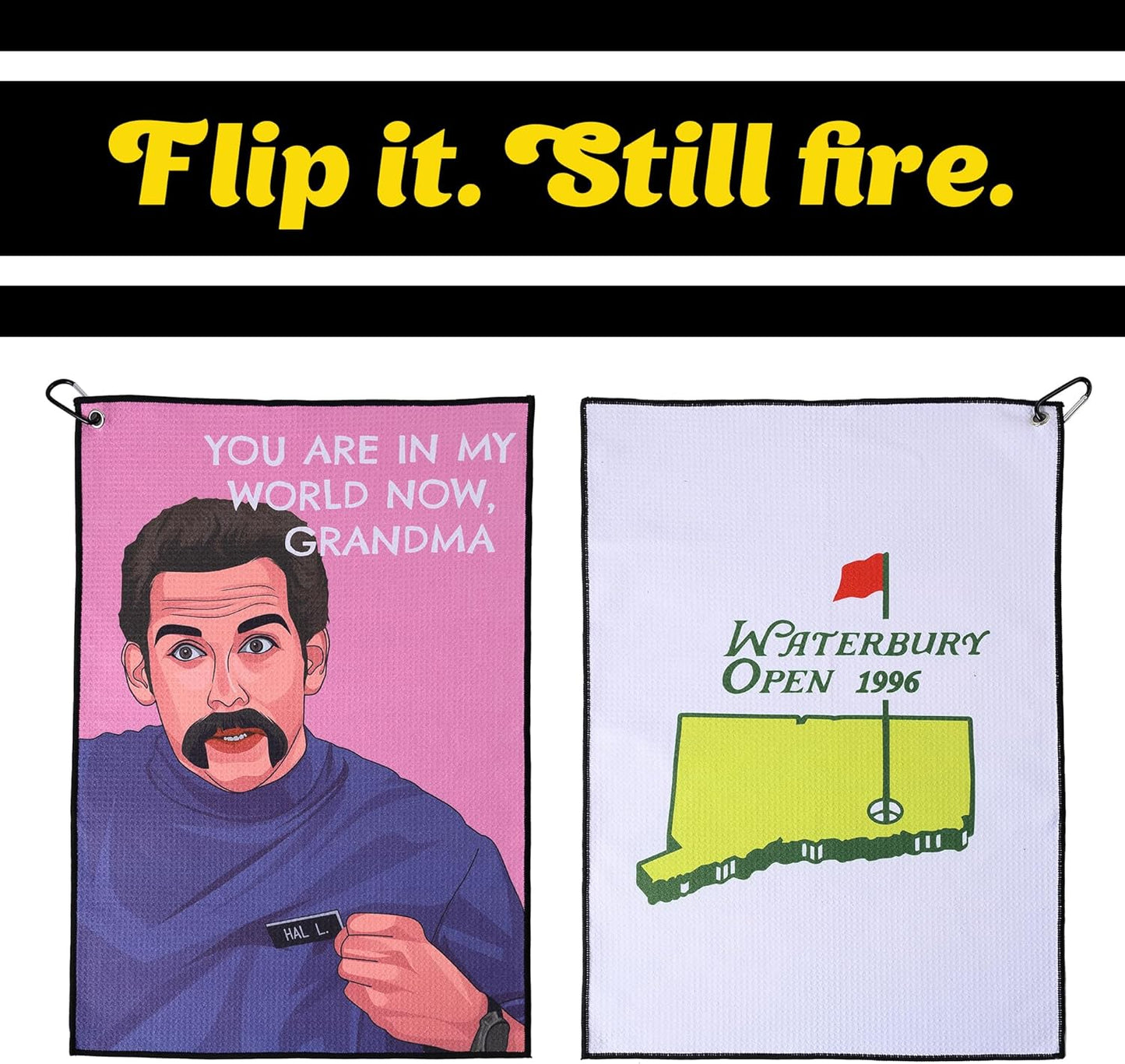 ZEETY Funny Golf Towel – 16" x 24" Premium Microfiber with Clip Holder for Golf Bags – Golf Accessories & Gifts for Men and Women (My World, Grandma)