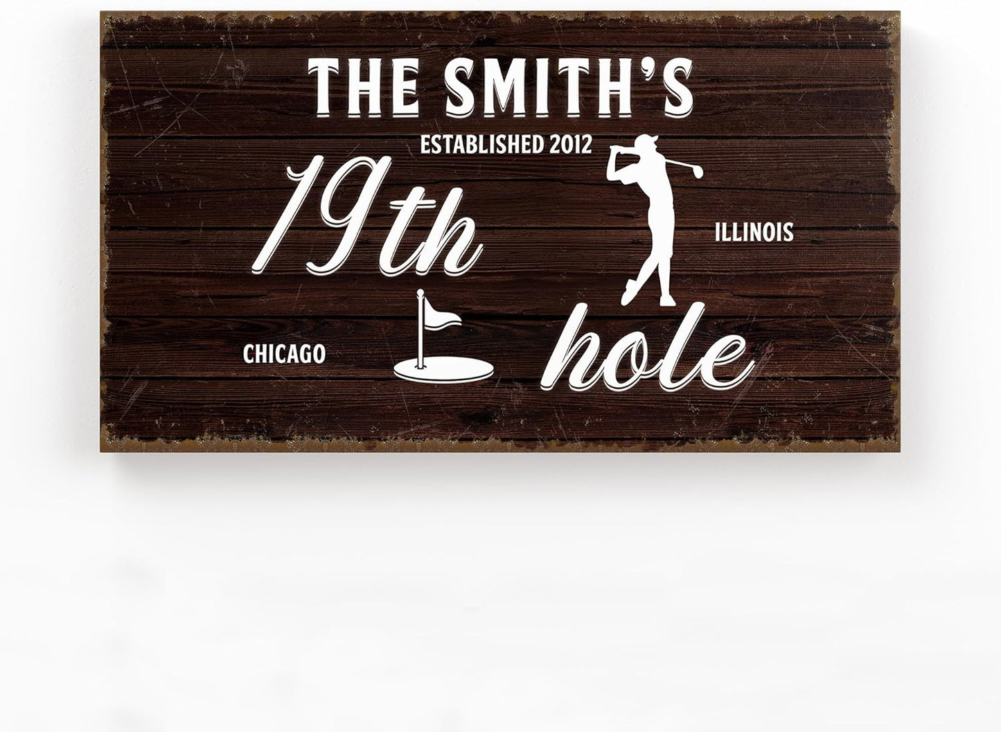 Golf Sign, 19th Hole, Retro Wall Art, Golf Wall Decor, Personalized Vintage Golf Sign for Man Cave Bar, Golfing Room, Golf Decor for Men Husband Boyfriend Dad (Golf Art with a Golfer)