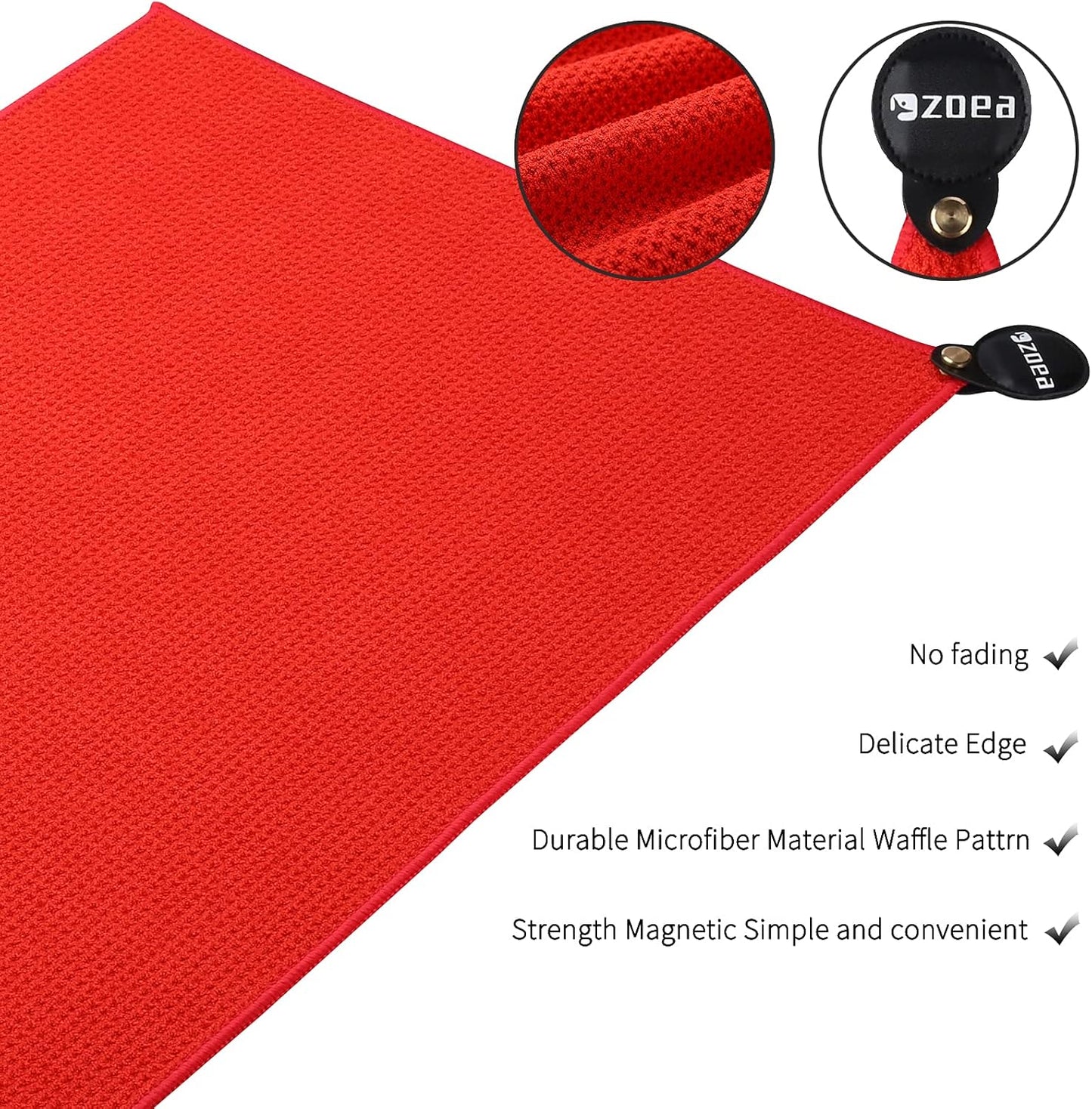 ZOEA Magnetic Towel, Magnetic Clip for Golf Towel, Microfiber Fabric Waffle Pattern Towels Industrial Strength Magnet for Strong Hold to Golf Carts or Clubs (1, Red)