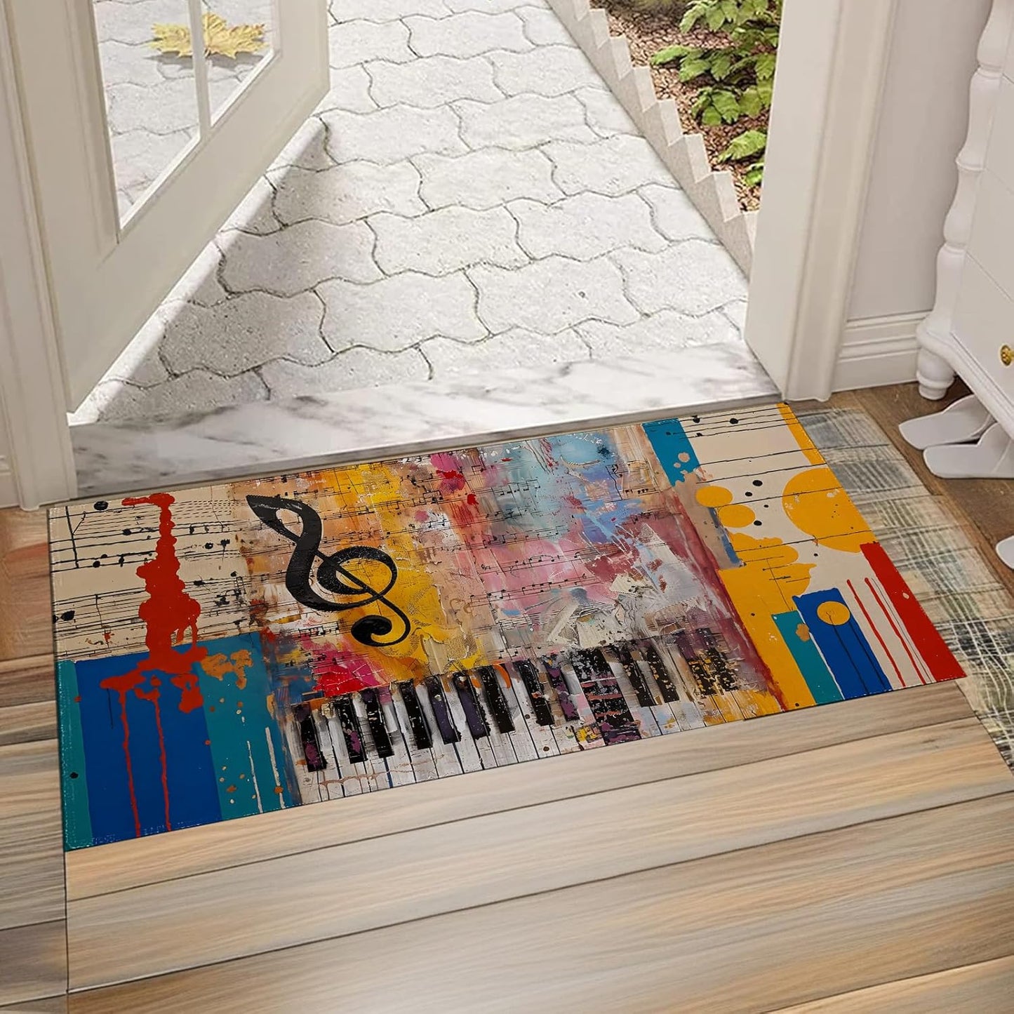 Music Note Indoor Doormat, Abstract Non-Woven Fabrics Non Slip Floor Mat 17x29.5 in Area Rug Quick Absorbent Entrance Rug Front Door Mat, Welcome Mats Entryway Rug Doormats for Kitchen Home Bedroom