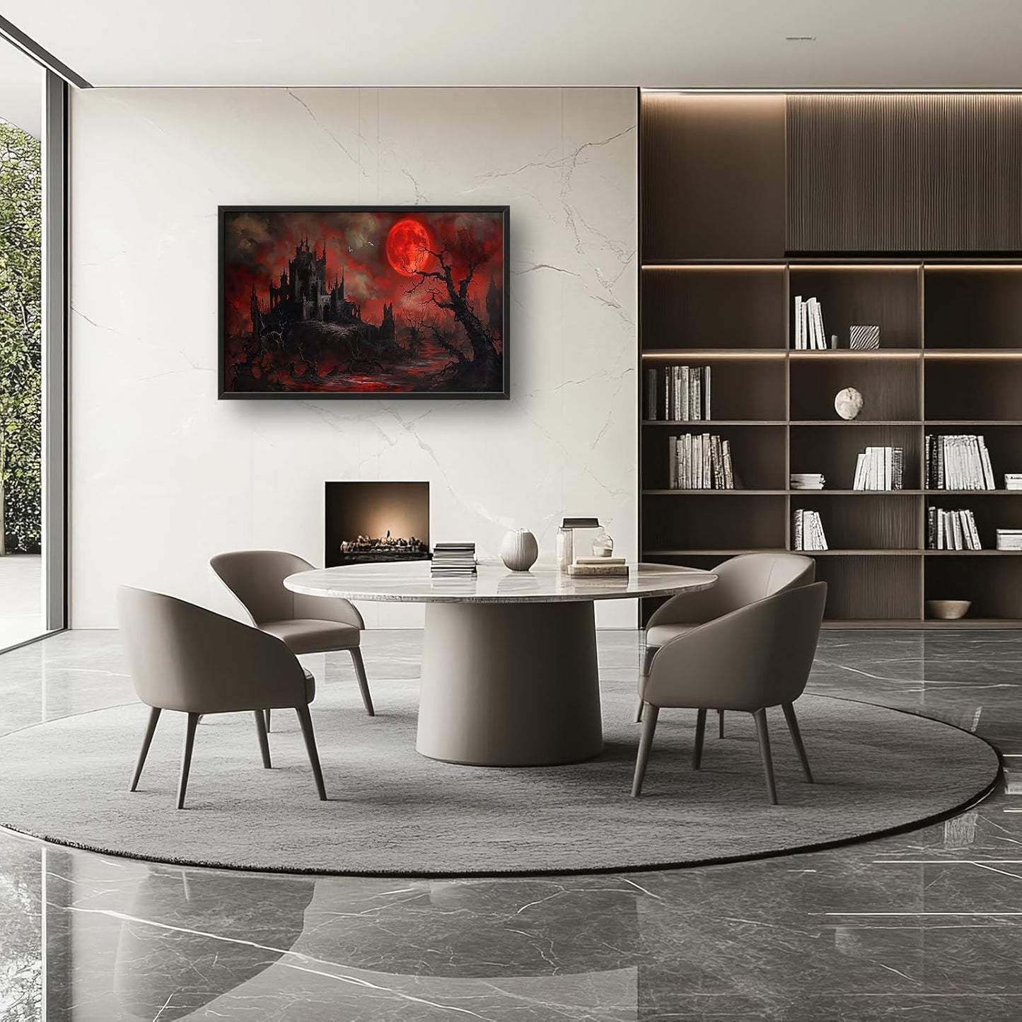 Large Gothic Spooky Haunted House Framed Wall Art for Living Room Dark Academia Castle Pictures Wall Decor Goth Print Painting Artwork Home Decorations for Gothic Room Bedroom Office 36x24 inch