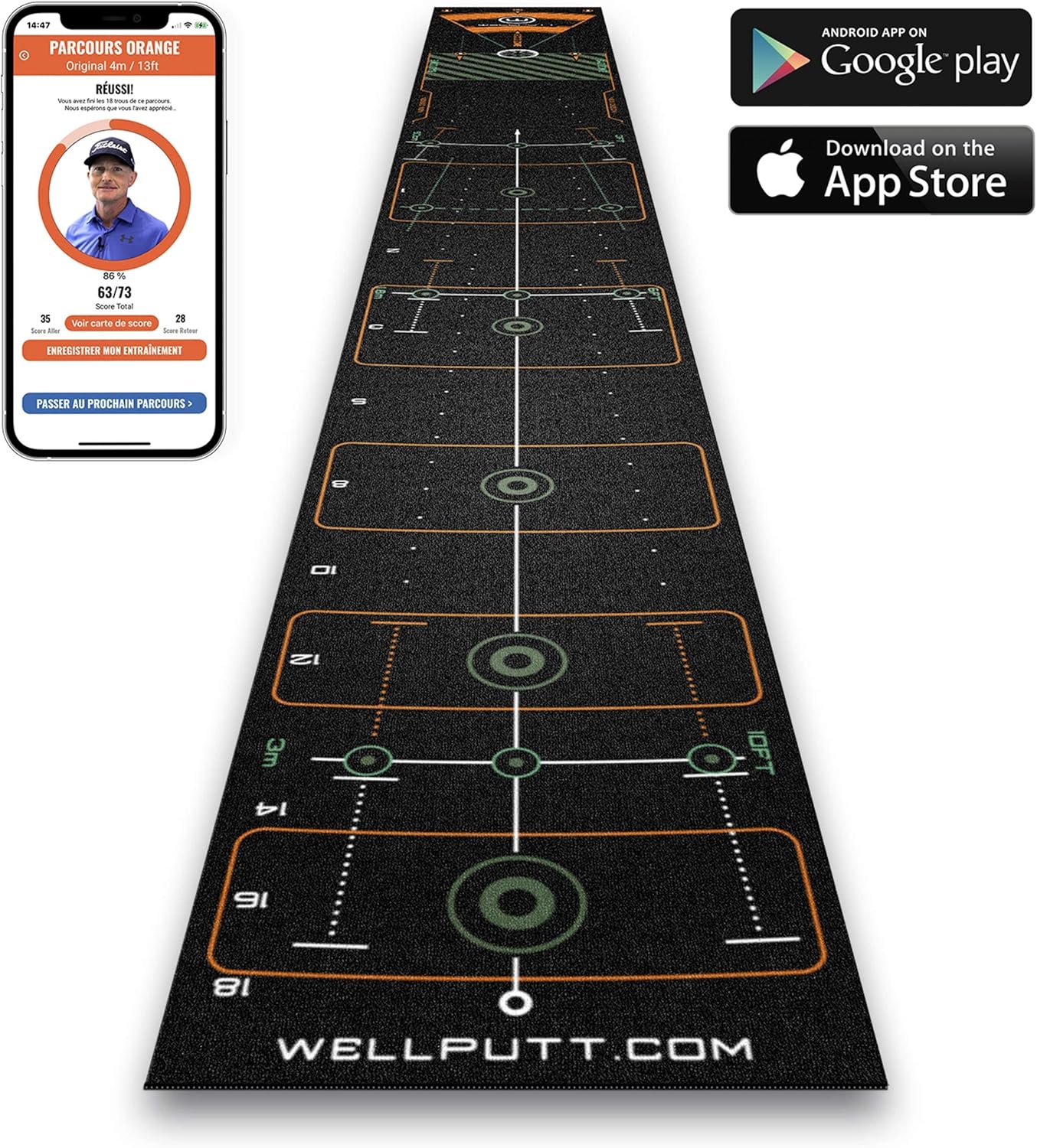WELLPUTT - Golf Putting Training Mat - 13ft Black