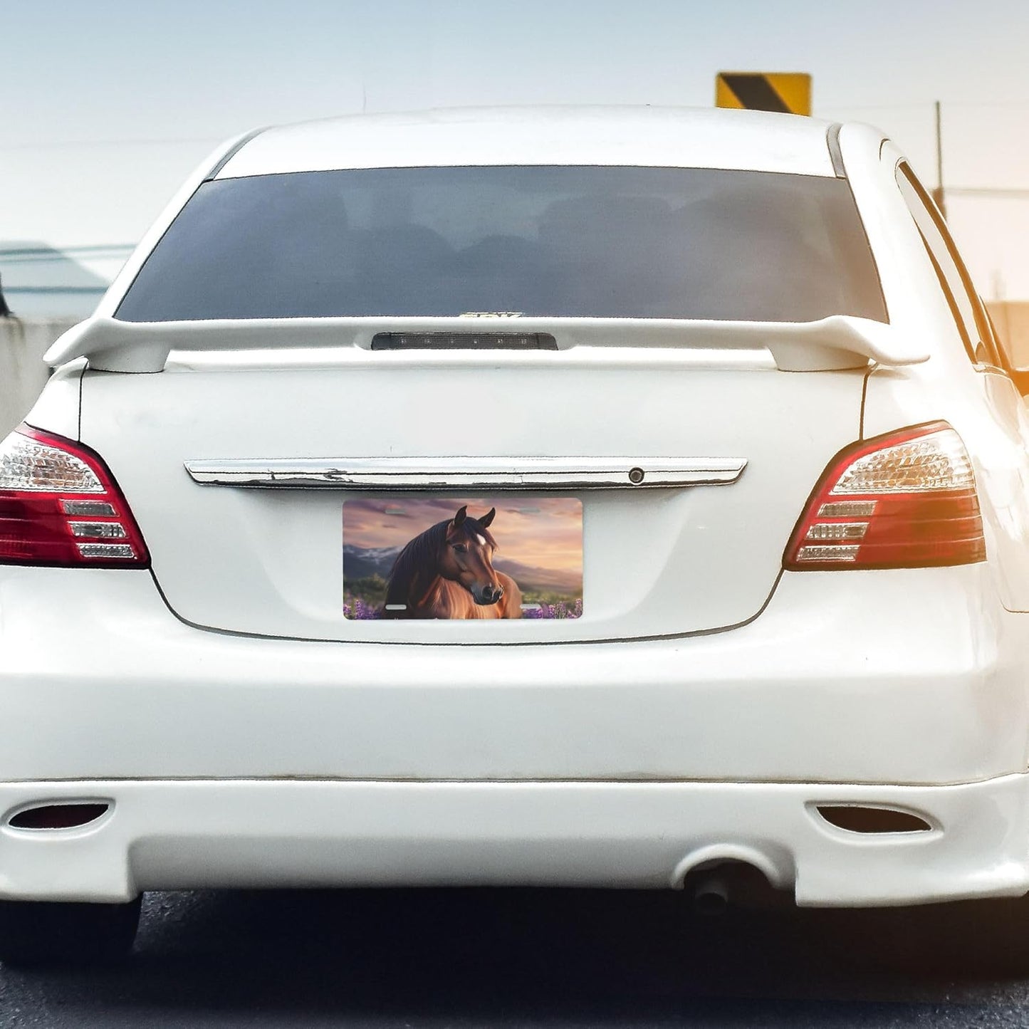 Front License Plate for Car Designs Brown Animal Horse Stainless License Plate Cover Holder for Men Women Metal Aluminum Decorative Accessory Vanity Tag Standard 6 X 12 inch (4 Holes)