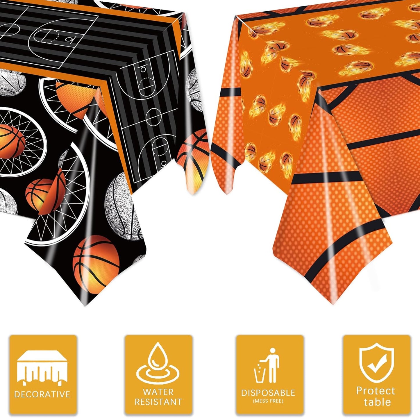4 Pcs Basketball Plastic Tablecloth 54 x 108 Inch Basketball Party Disposable Table Cover Sport Pattern Party Supplies Plastic Sport Theme Table Cover Rectangle Grass Decoration