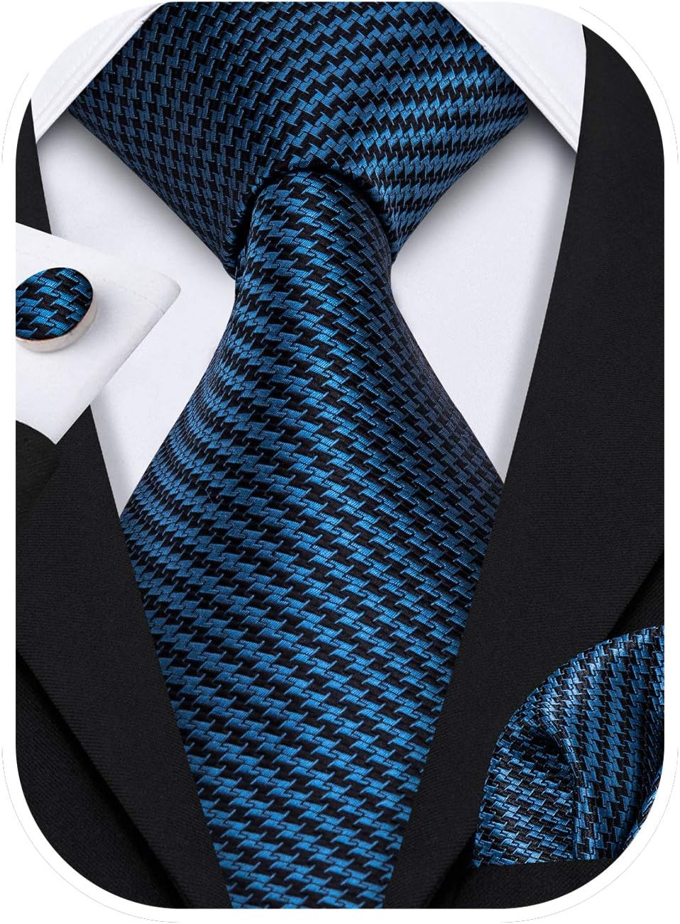 Barry.Wang Designer Classic Ties for Men Set Formal Pocket Square Cufflink Check Plaid