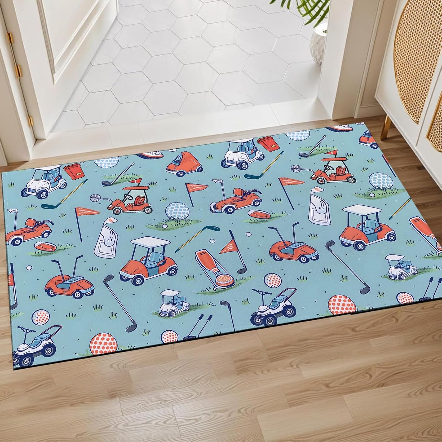 Golf Indoor Door Mat,Cart and Equipment Floor Doormat,17x29.5in,Non Woven Non Slip Rubber Backing Sport Rug for Porch Insider,Bedroom,Kitchen,Doormats Gifts,Rv Camper Decor
