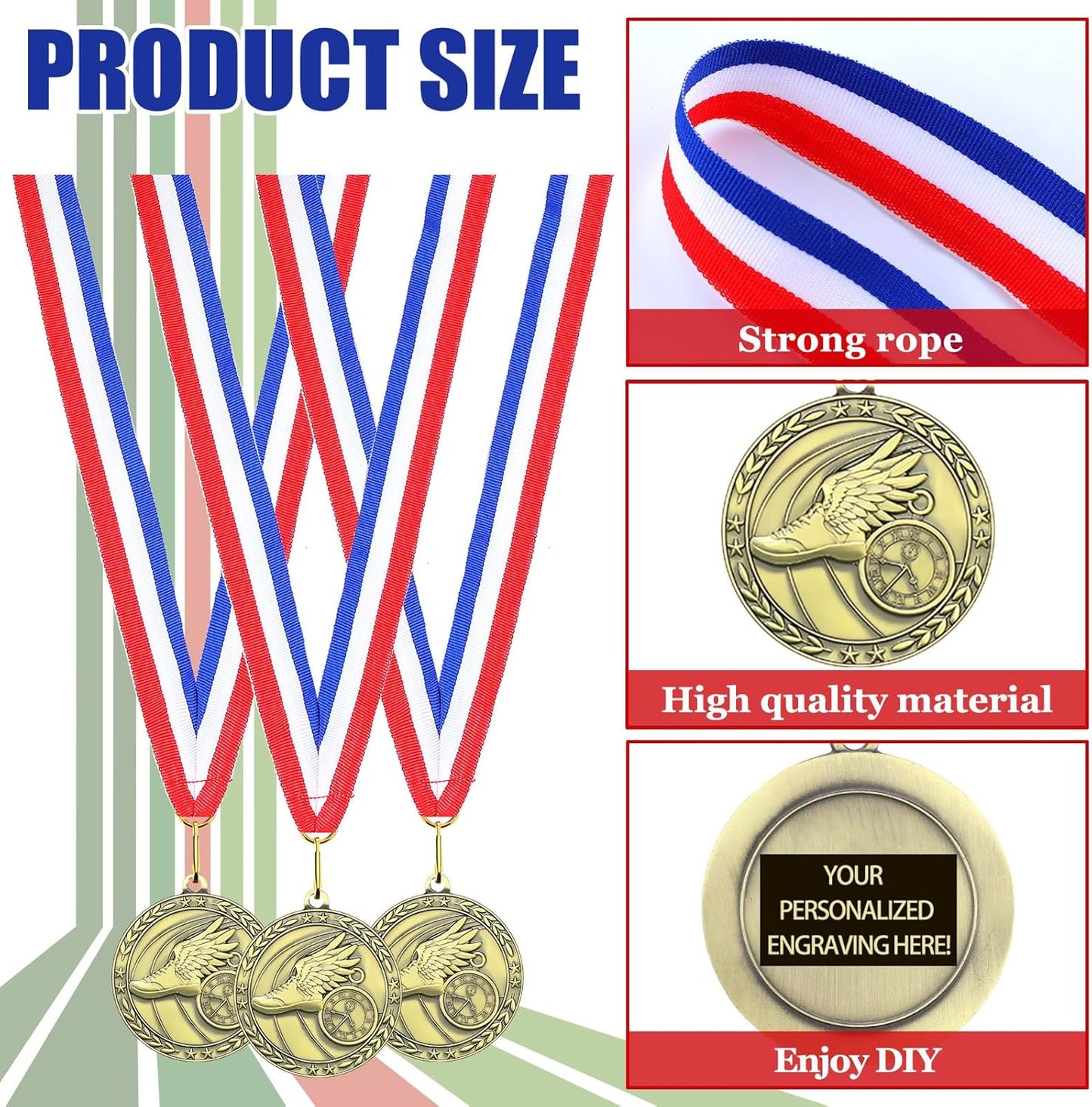 36 Pcs 2'' Gold Medals Bulk Volleyball Football Basketball Soccer Baseball Archery Dink Ball Cheer Track Bowling Awards Medals with Ribbons for Sports Participation Winner Gift