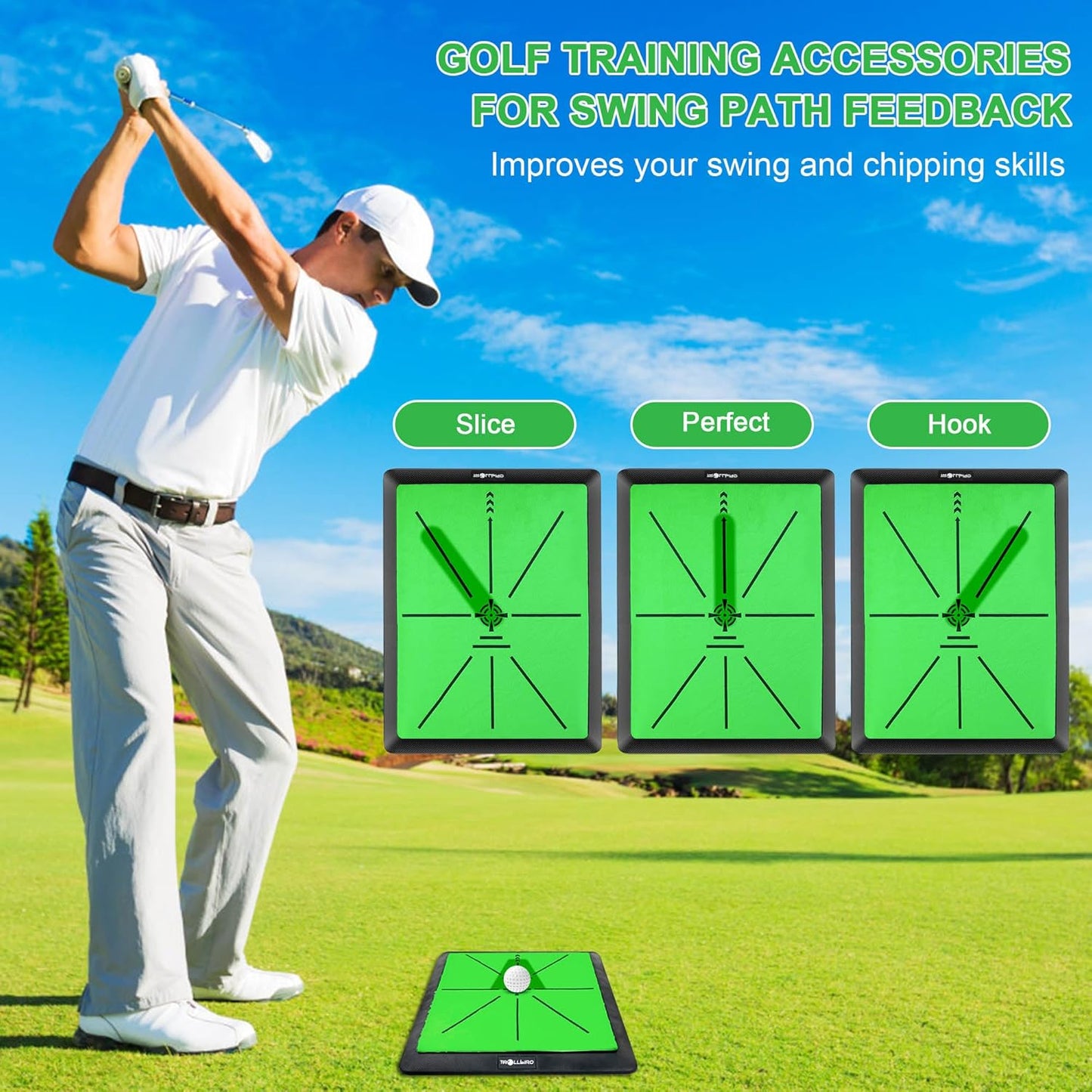 Dual-Turf Golf Hitting Mat with Replaceable Velvet Mat Golf Training Accessories for Swing Path Feedback 12.6"x16.5" Golf Practice Trainer Matt for Men Women Kids