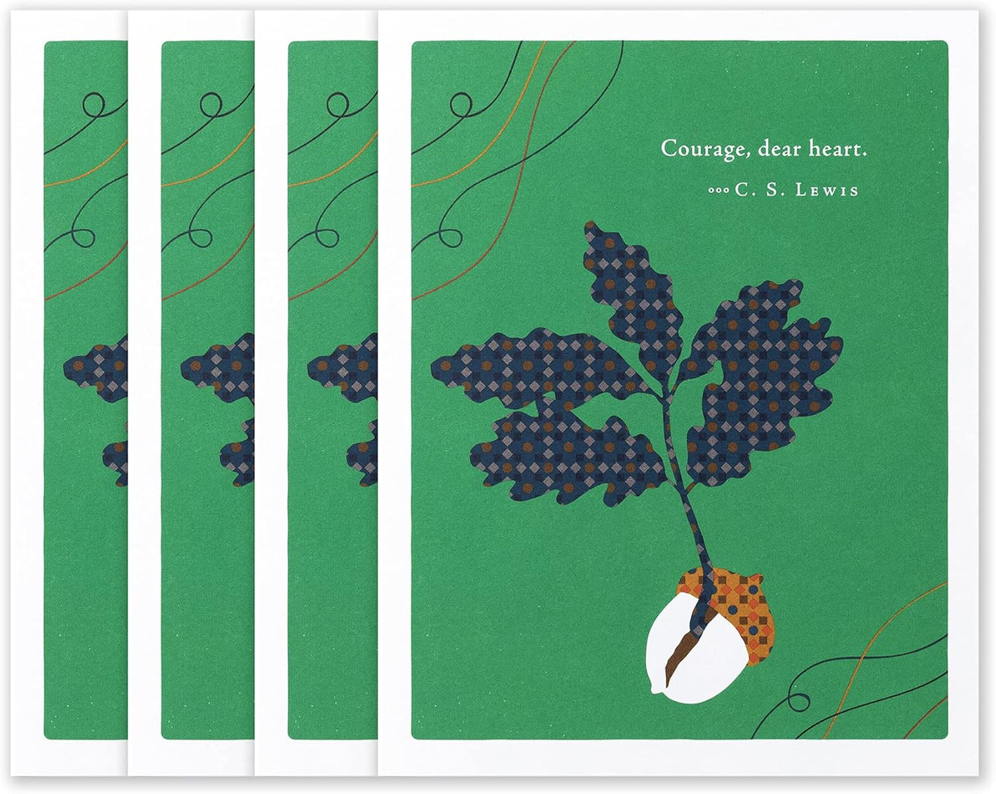 Compendium Positively Green 4-Pack of Encouragement Cards – Courage dear, heart (Four Cards Total, One Design, with Envelopes)