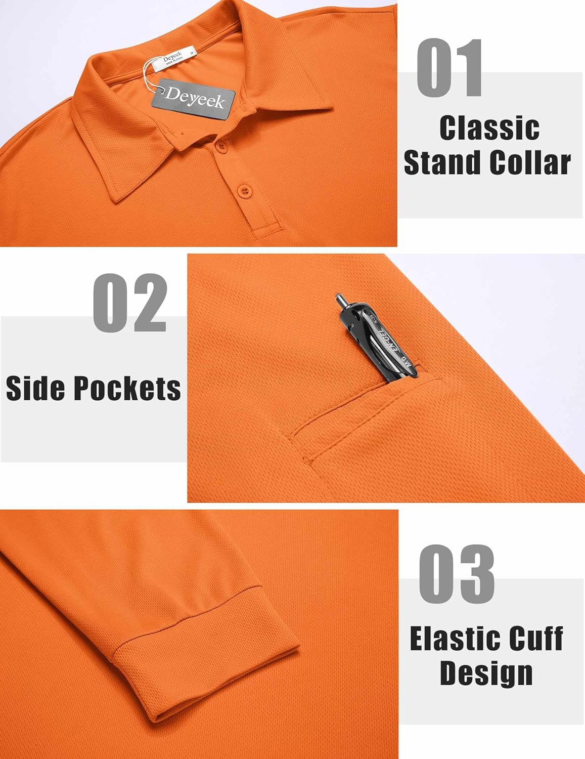 Deyeek Men's Polo Shirts Long Sleeve Golf Polo Shirts for Men Quick Dry UPF 50+ Sun Protection Polos Casual Collared Shirts