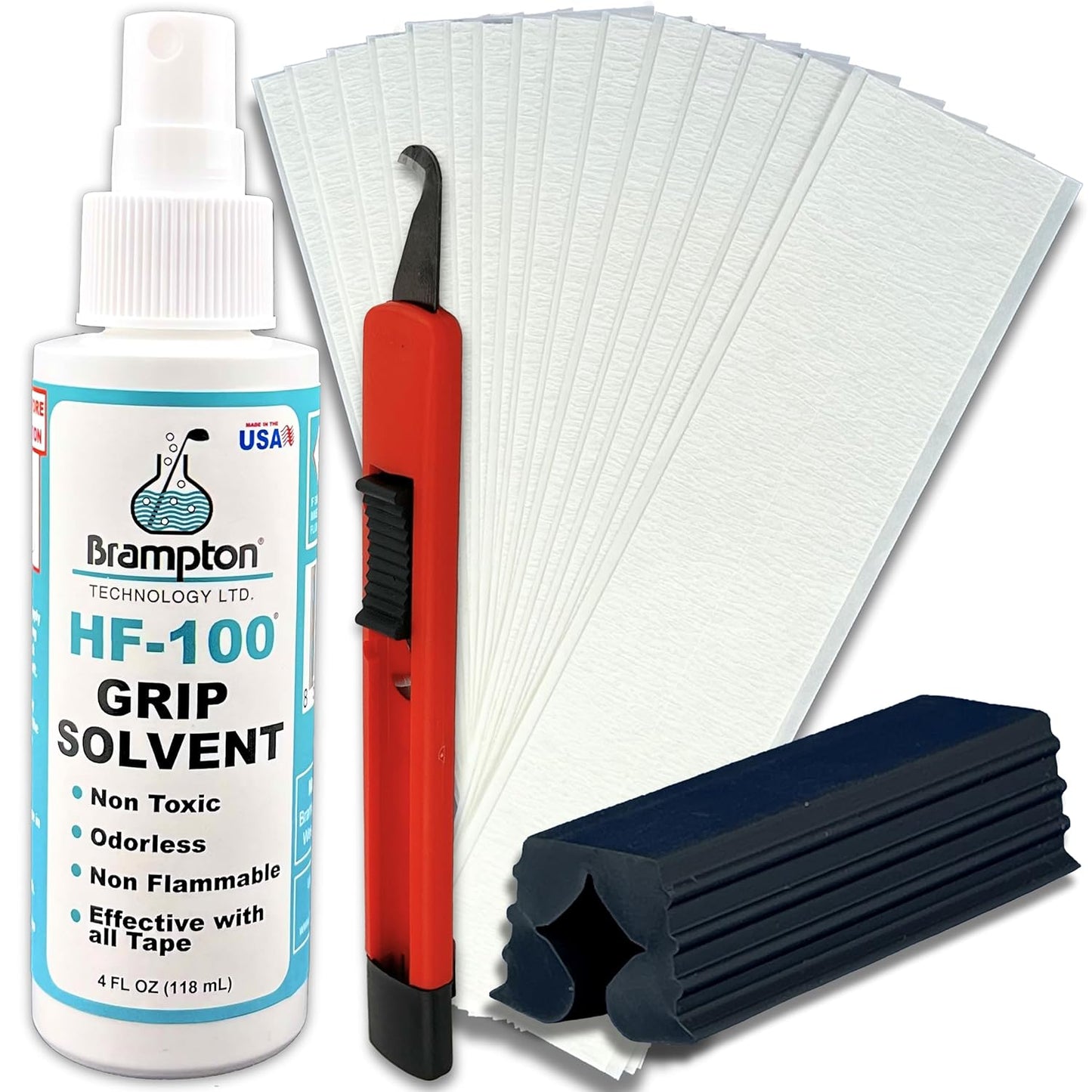 Brampton Premium Golf Grip Kit for Golf Club Regripping - 15 Premium 2"x10" Golf Grip Tape Strips, Rubber Vise Clamp, & 4 oz HF-100 Non-Toxic, Non-Flammable, Odorless Golf Club Grip Solvent