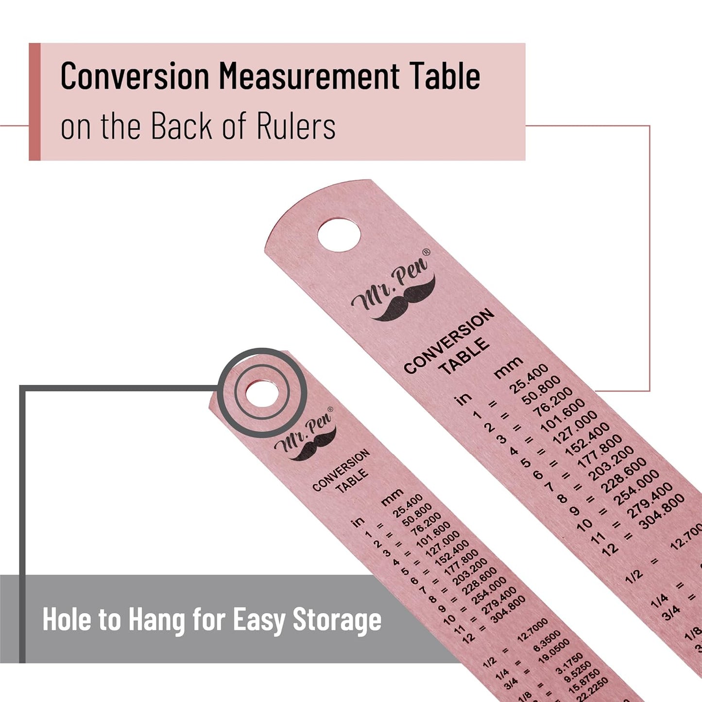 Mr. Pen- Steel Rulers, 2 Pack, 6" and 12", Rose Gold, 6 Inch Ruler Metal Rulers, Stainless Steel Ruler 12 Inch