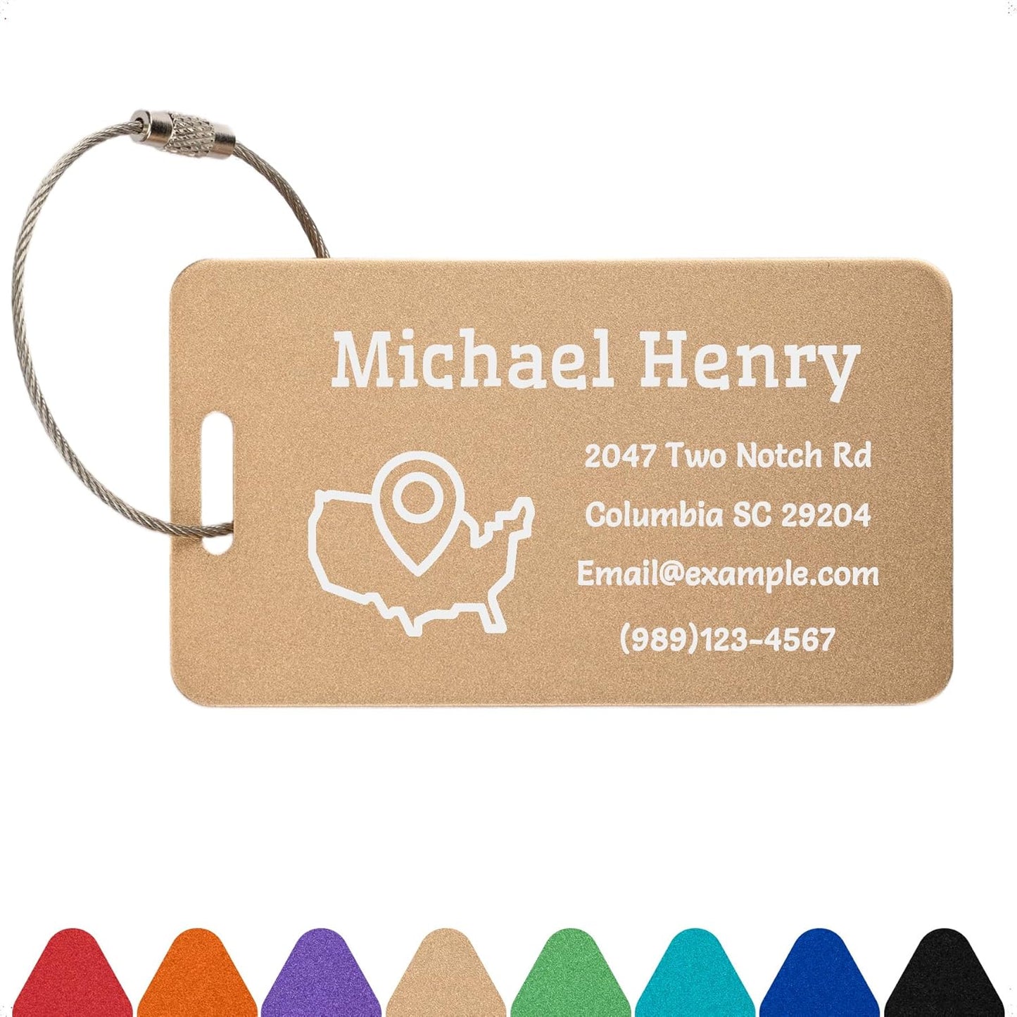 Personalized Luggage Tags for Suitcases Custom Metal Name Tags for Backpacks Bags Travel - Horizontal (Gold)