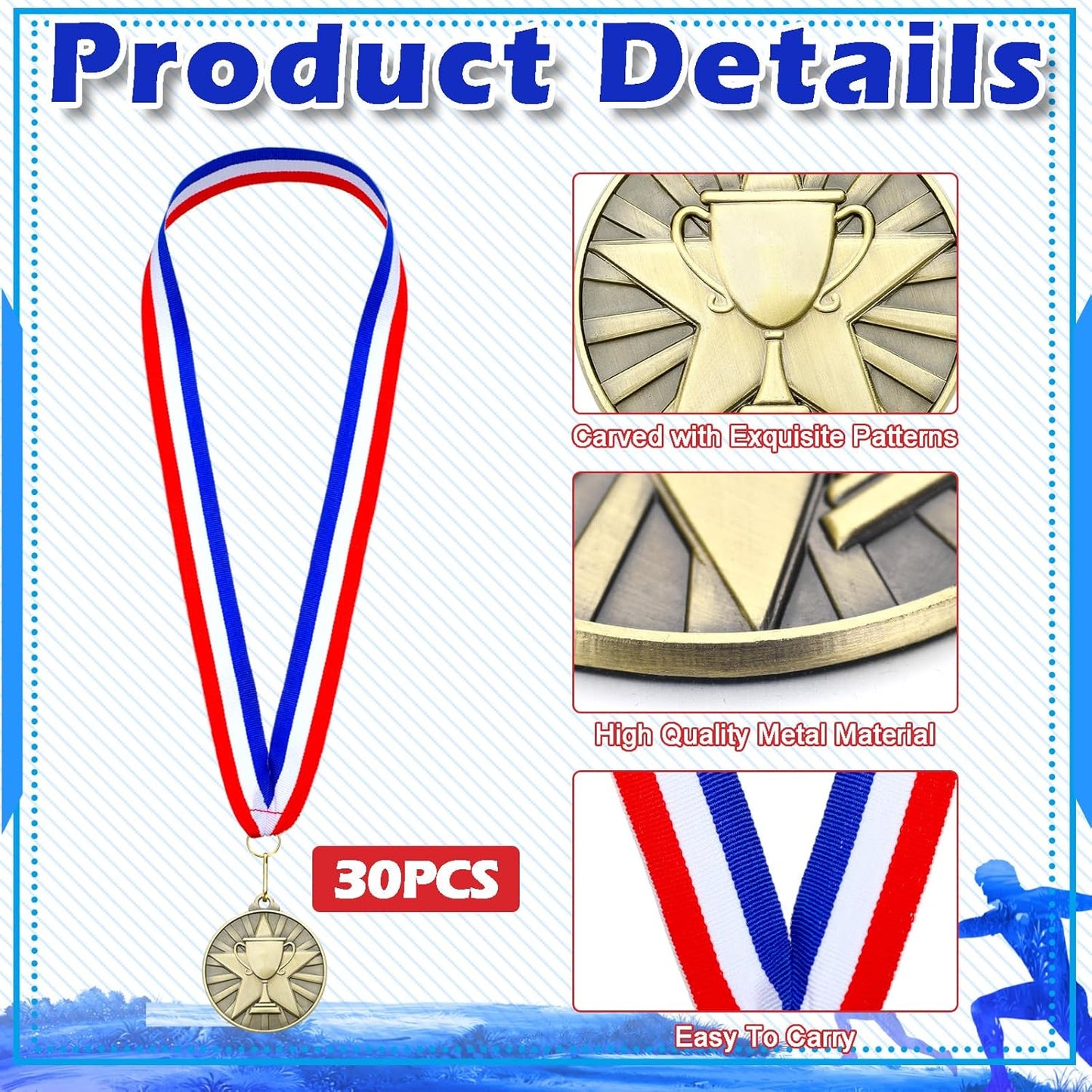 Remuuly 30 Pcs Gold Medals Bulk 2'' Basketball Soccer Baseball Volleyball Football Lacrosse Kickball Cheer Bowling Trophy Medals for Awards for Sports Participation Winner Gift