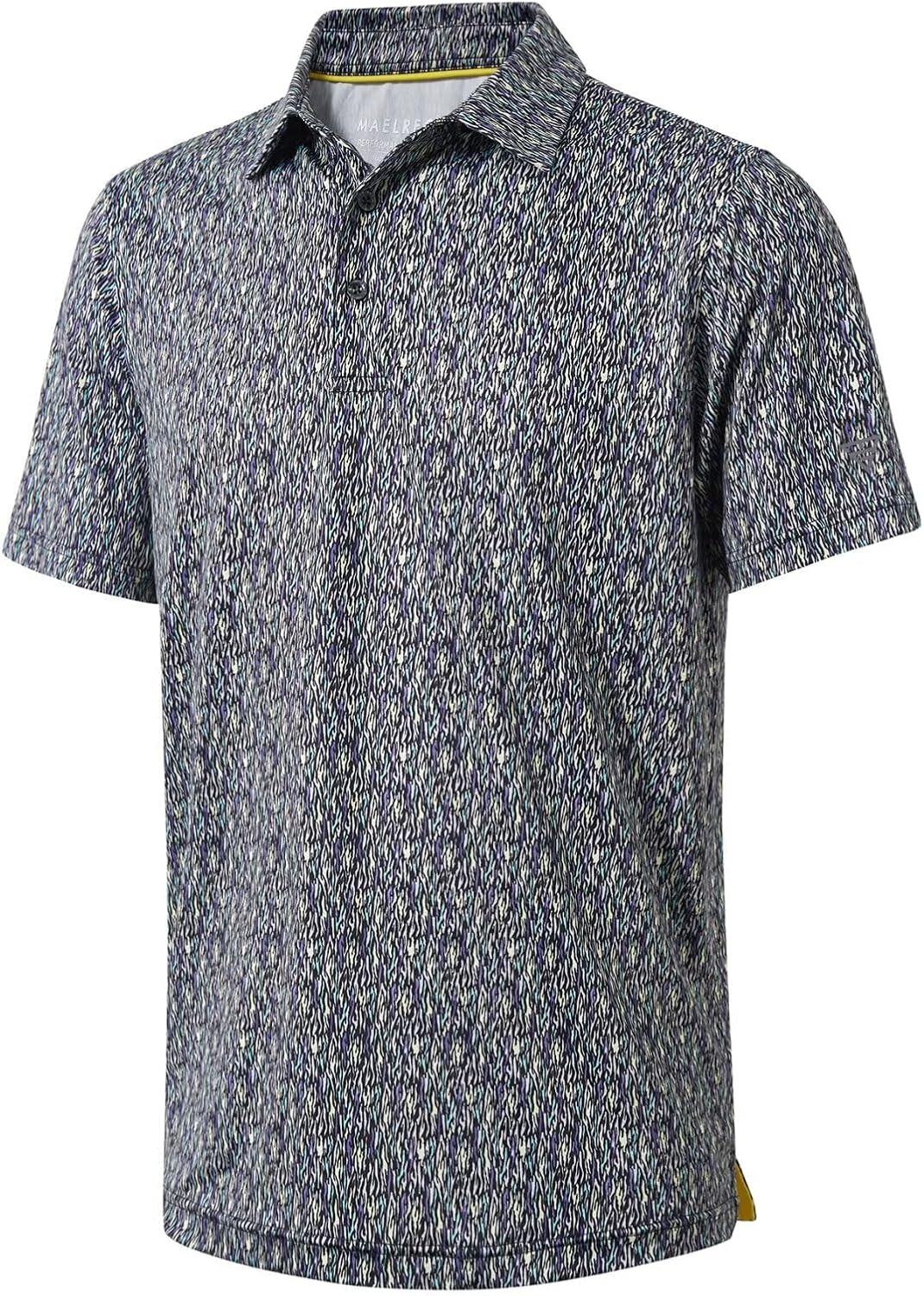 Golf Shirts for Men Dry Fit Short Sleeve Print Performance Moisture Wicking Polo Shirt