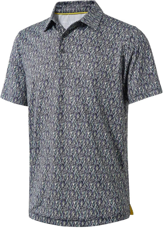 Golf Shirts for Men Dry Fit Short Sleeve Print Performance Moisture Wicking Polo Shirt
