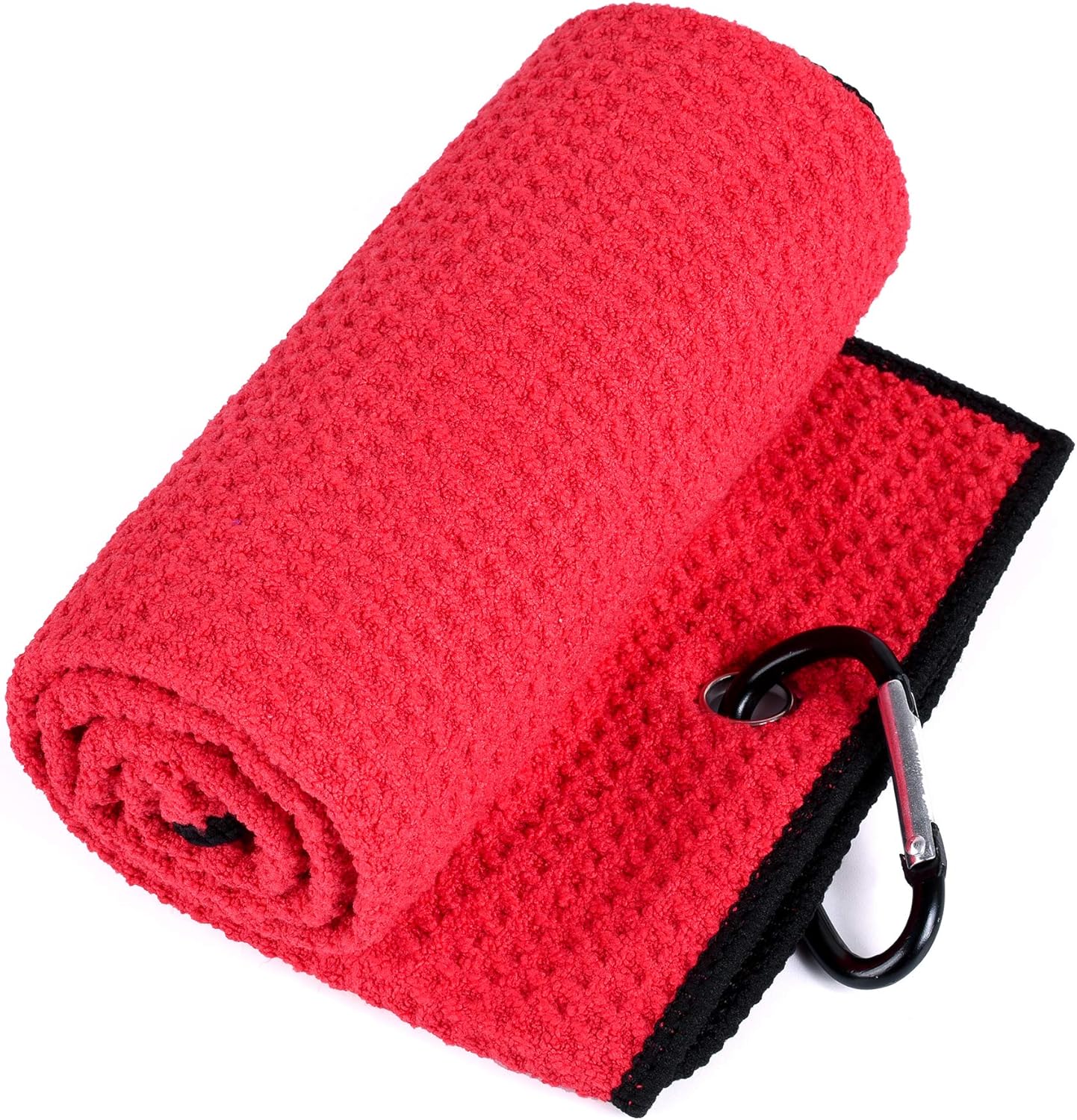 Mile High Life Microfiber Waffle Pattern Golf Towel | Club Groove Cleaner Brush | Foldable Divot Tool with Magnetic Ball Marker (Red Towel/Brush/Fish Divot)