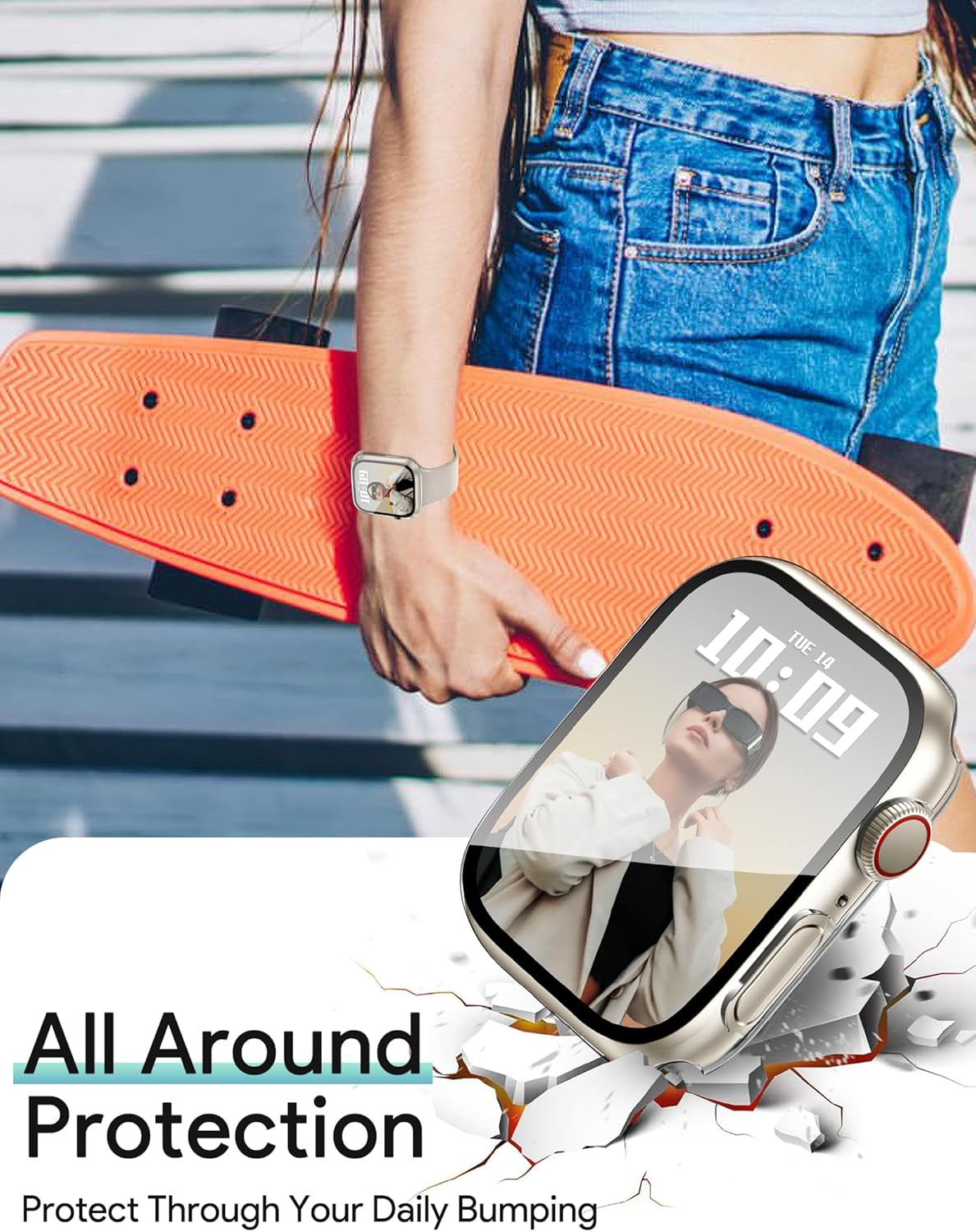 JR.DM 42mm 2 Pack Hard PC Case with HD Tempered Glass Screen Protector for Apple Watch Series 10/11 (2025), Guard Bumper Full Coverage Protective Anti-Scratch Face Cover for iWatch, Clear+Clear