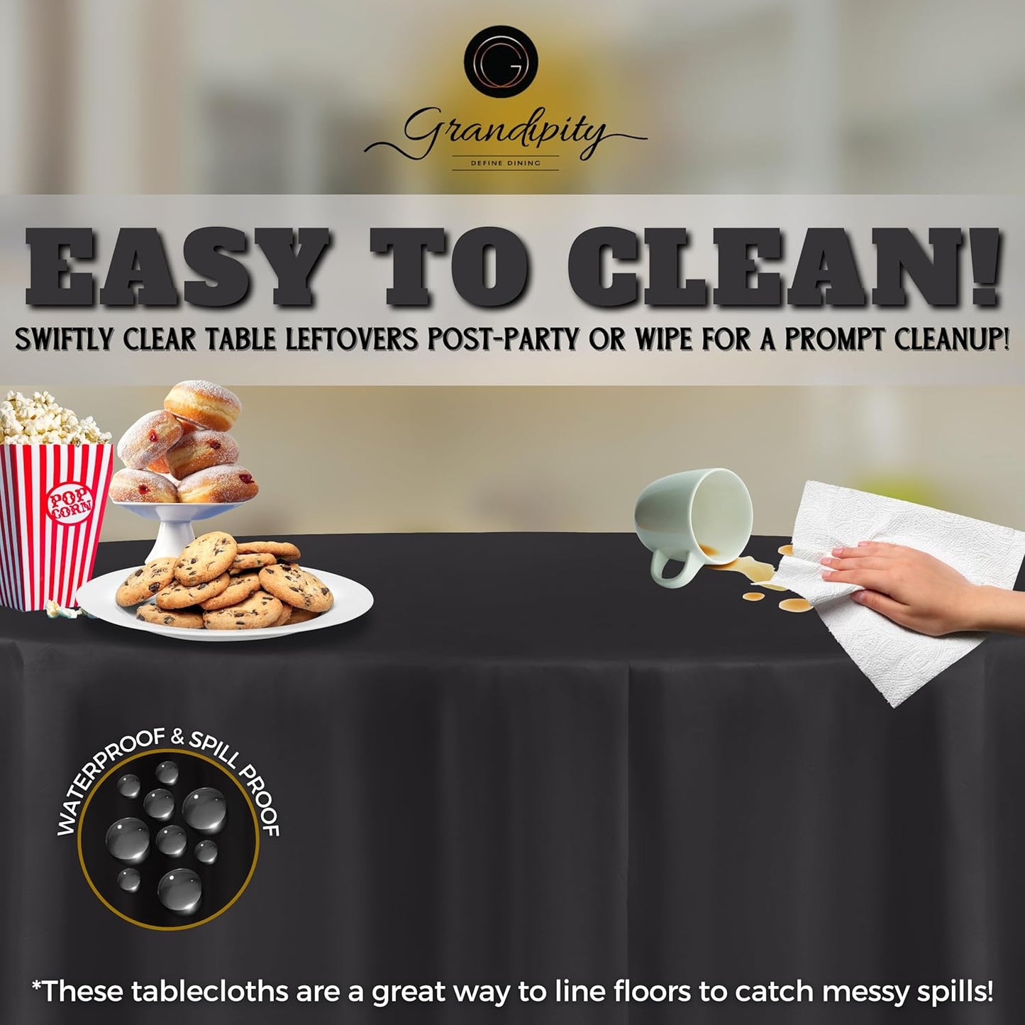 Grandipity 12 Pack Premium Disposable Plastic Tablecloth 84" Inch Decorative Round Table Cover - Dark Grey