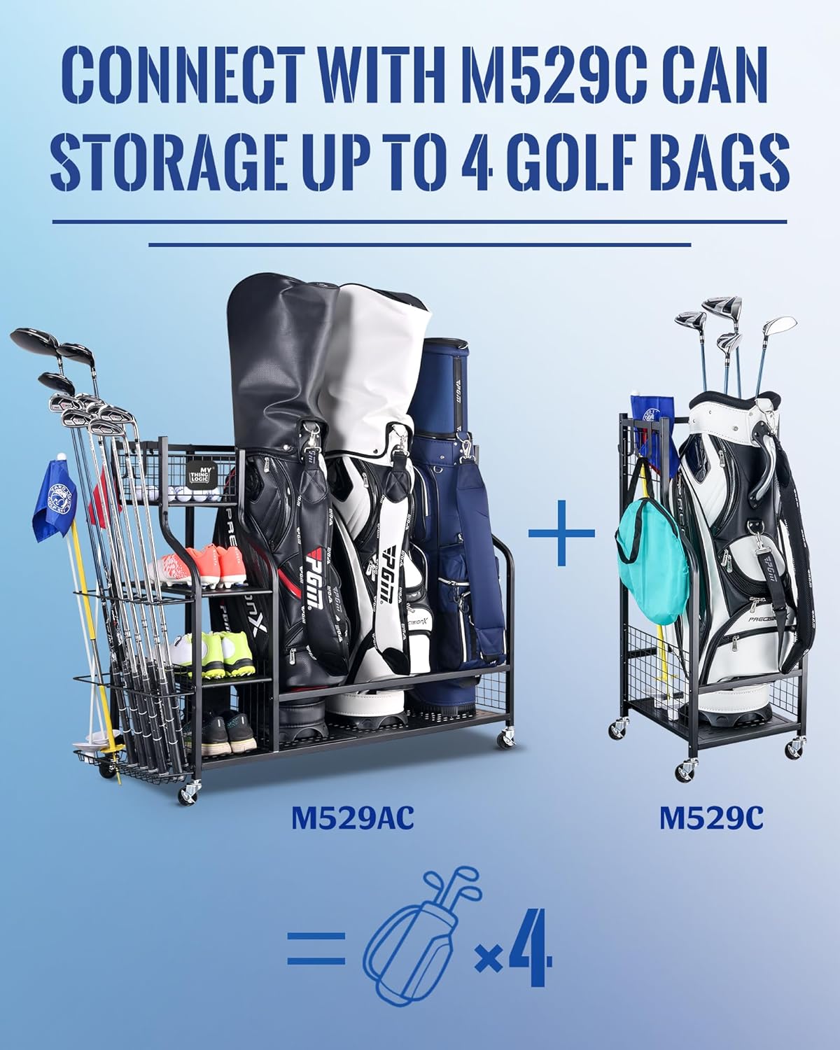Mythinglogic Golf Storage Garage Organizer, Golf Bag Storage Stand and Other Golfing Equipment Rack, Extra Storage Rack for Golf Clubs