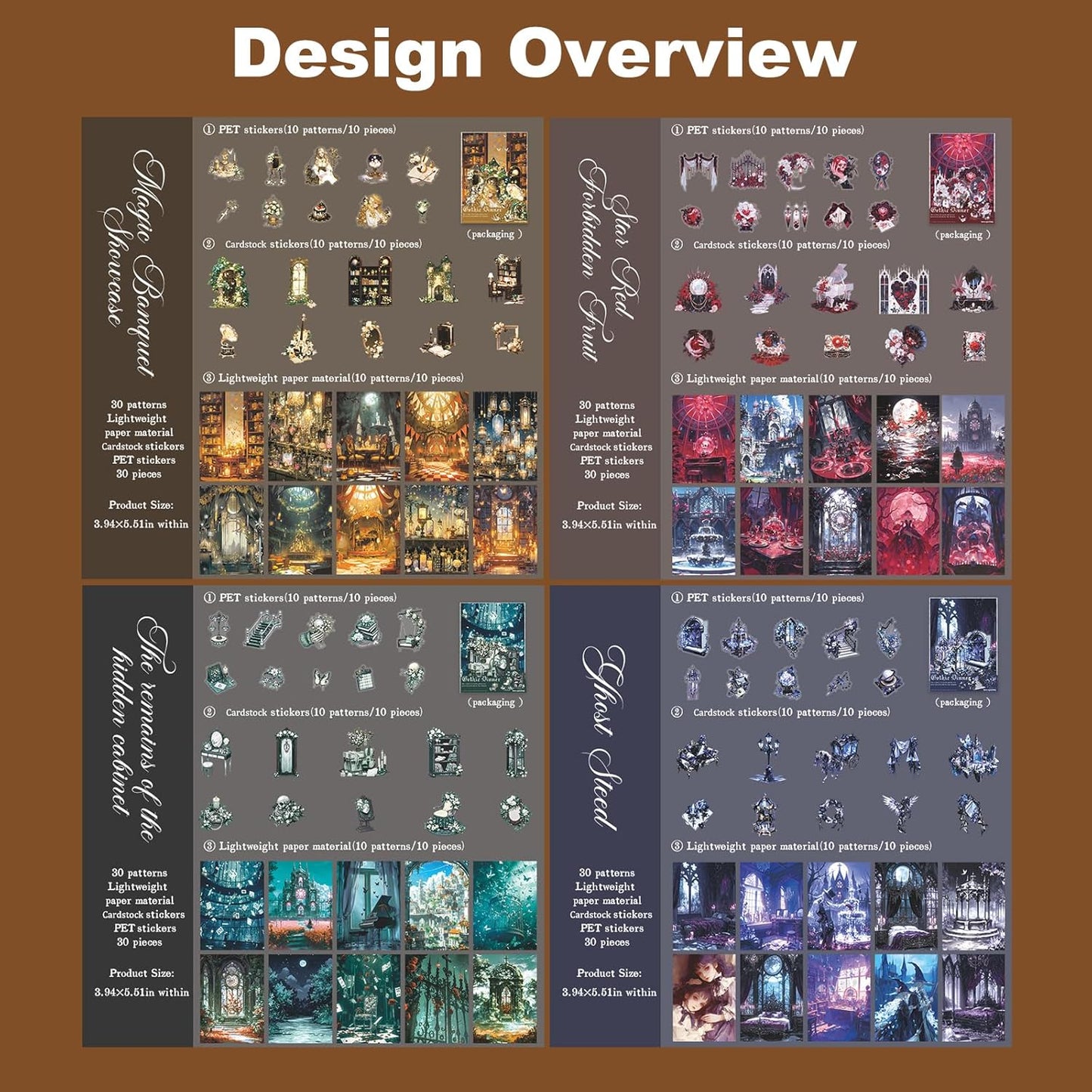 Gothic Banquet Scrapbook Stickers Pack - 120 Gothic Ephemera Designs for Journal, PET/Cardstock/Lightweight Paper, Aesthetic Dark Academia Decor