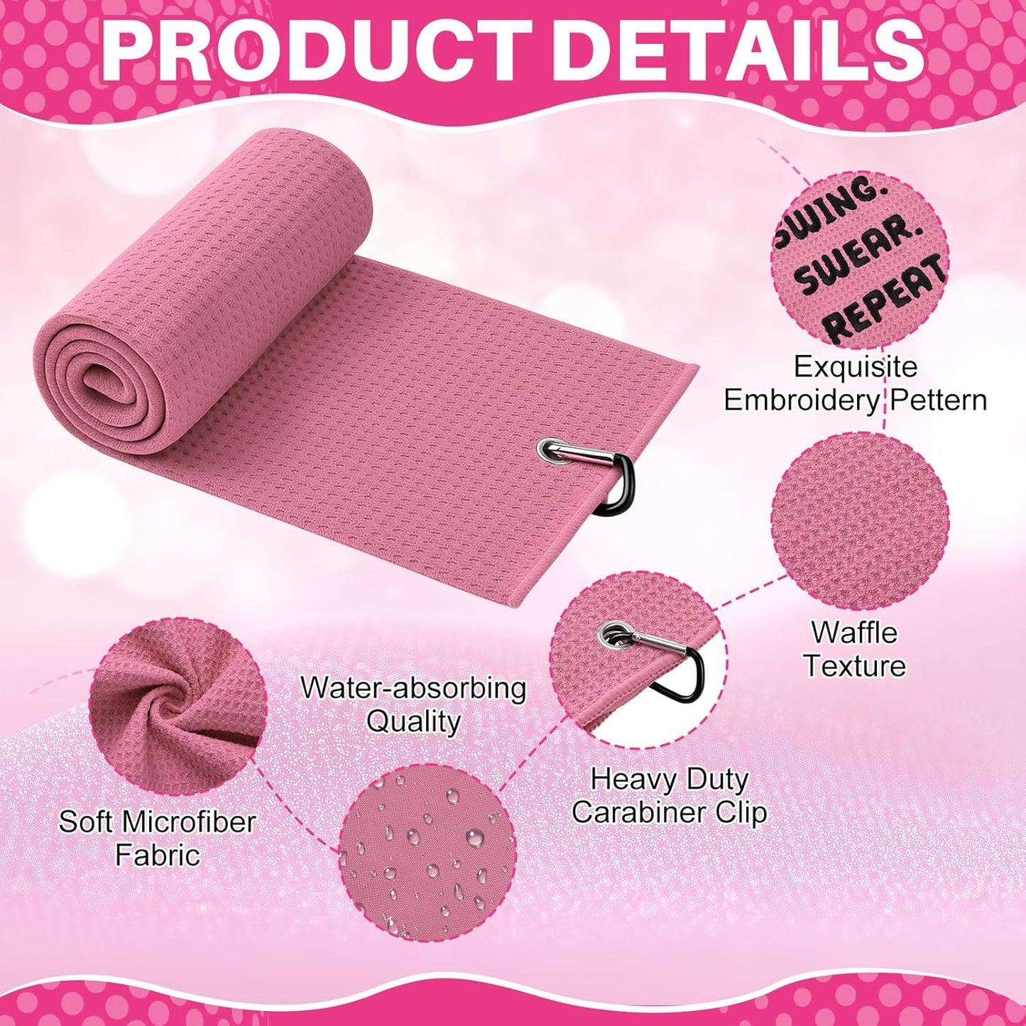 9 Pcs Golf Accessories Kit Included Golf Tees Towel Divot Tool Cleaner Brush Ball Bag PVC Makeup Bag with Chenille Letter Patch for Women Men Christmas Birthday Retirement Gifts