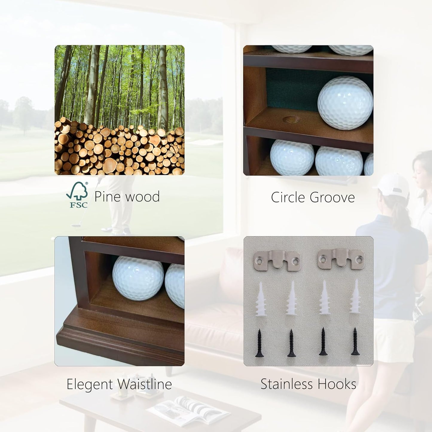 Exquisite Golf Ball Display Case - Wall Mount Shadow Box for Store or Exhibition, Solid Wood Organizer for Golf Memorabilia and Home Decor