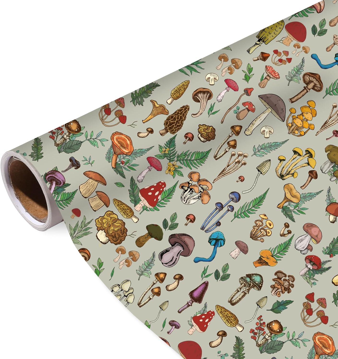 Pineraap Mushroom Wrapping Paper Roll - 17Inch x16.4Feet - Plants Whimsical Forest Theme Gift Wrap for Birthday,Party,Holiday Decor