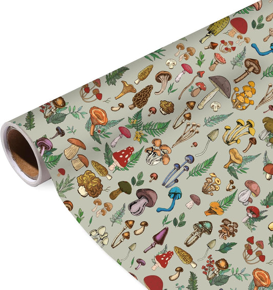 Pineraap Mushroom Wrapping Paper Roll - 17Inch x16.4Feet - Plants Whimsical Forest Theme Gift Wrap for Birthday,Party,Holiday Decor