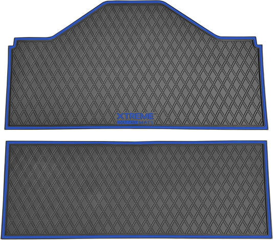 Xtreme MATS Evolution D5 Golf Cart Floor Mat Set- Rubber Double Diamond Design - Fits DMAX, GT 4 & 6, D5 4F (4 Forward Facing) Including Evolution Maverick and Ranger Trims (Blue Trim)