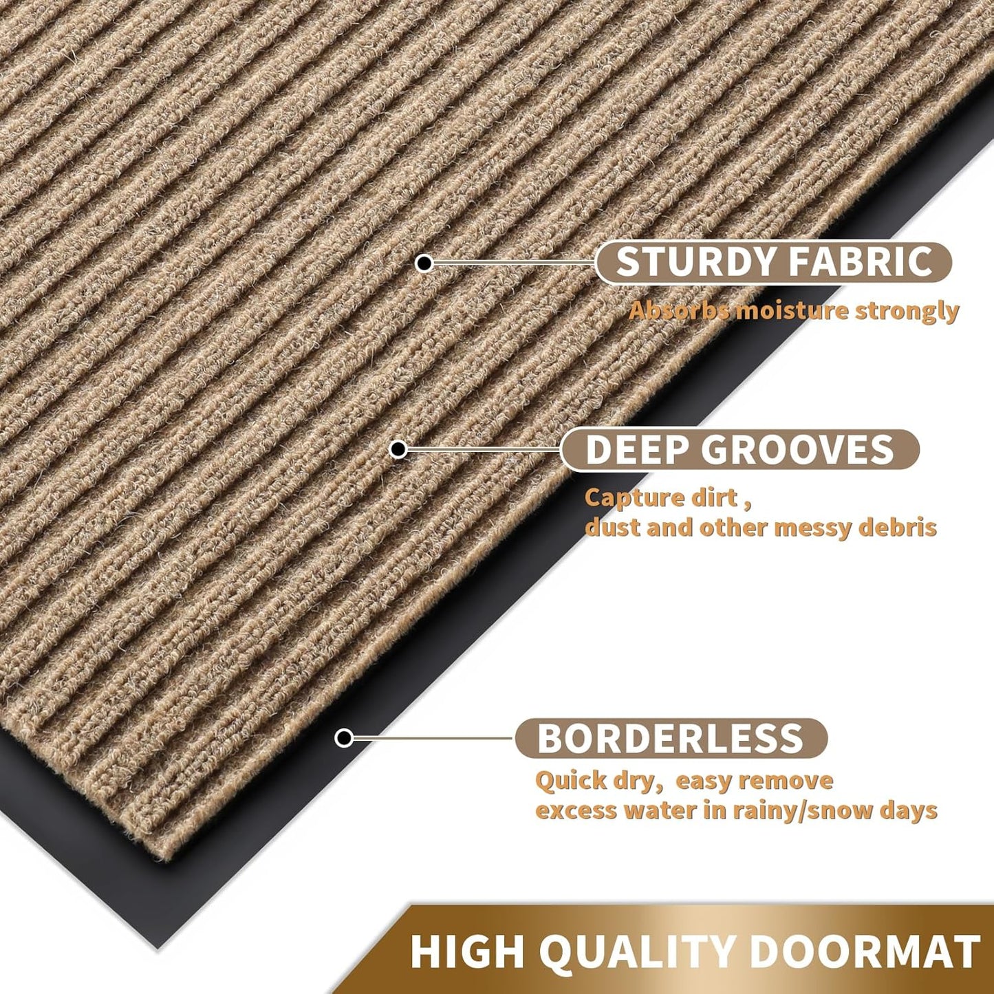 Yimobra Front Door Mat Outdoor Indoor Entrance, 100% Waterproof All-Season All Weather Doormat, Welcome Matt Outside Entry, Non Slip, Low Profile, Heavy Duty Patio Porch Floor Mats,47 x 24,Khaki