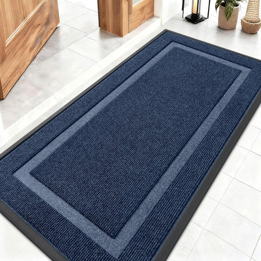 OLANLY Front Door Mat Indoor Outdoor Entrance, Waterproof All-Season, All-Weather Doormat, Sturdy Natural Rubber, Fade Resistant, Low Profile, Easy Clean Patio Porch Entryway Mat, 47x23, Blue