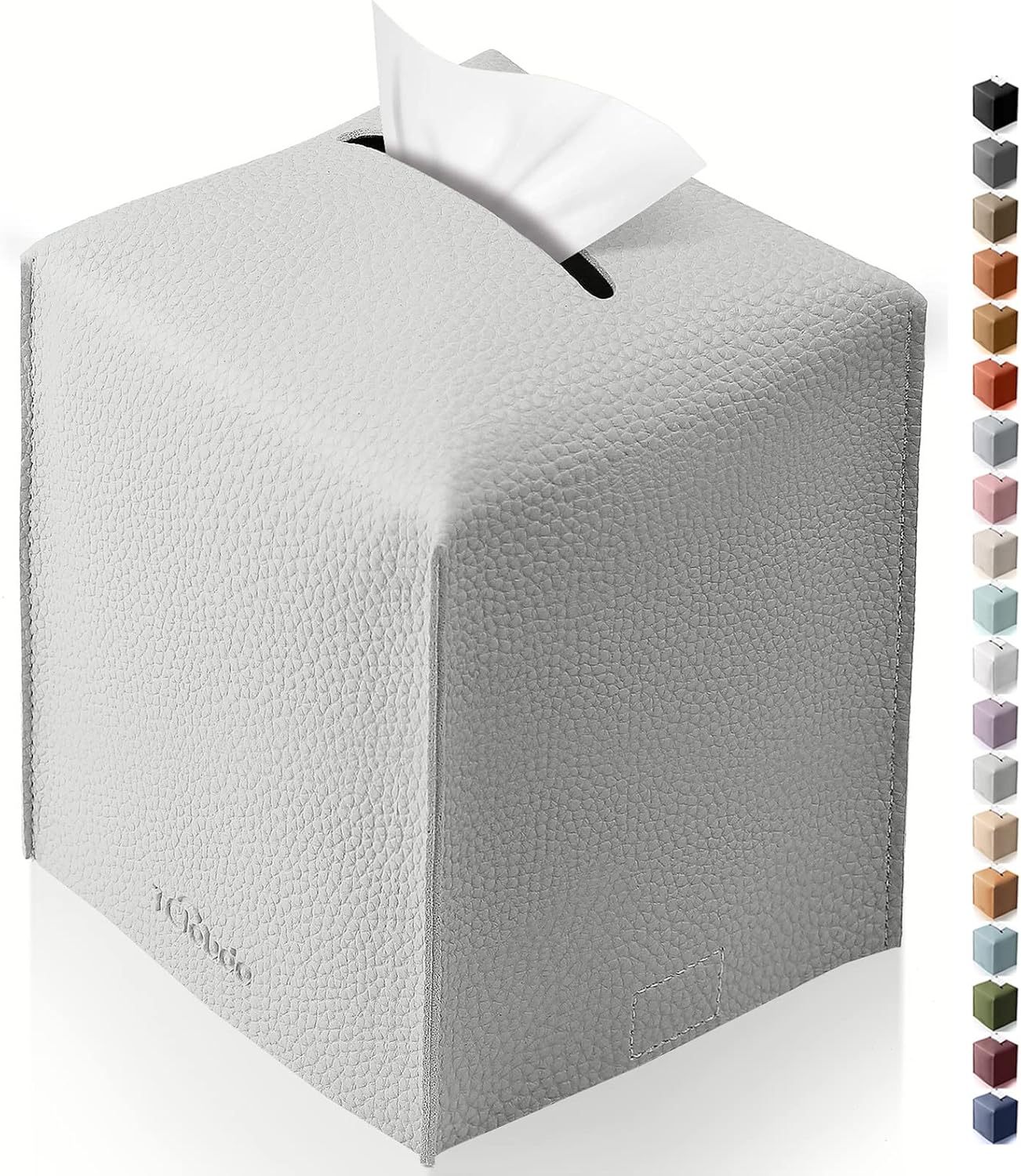 Tissue Box Cover for PU Leather, Modern Simple Solid Color Holder Square Tissue Bag, Ideal for Bathrooms,Office,Car,Outdoor Tent,Dining Table,5"X5"X5", Single Light Grey